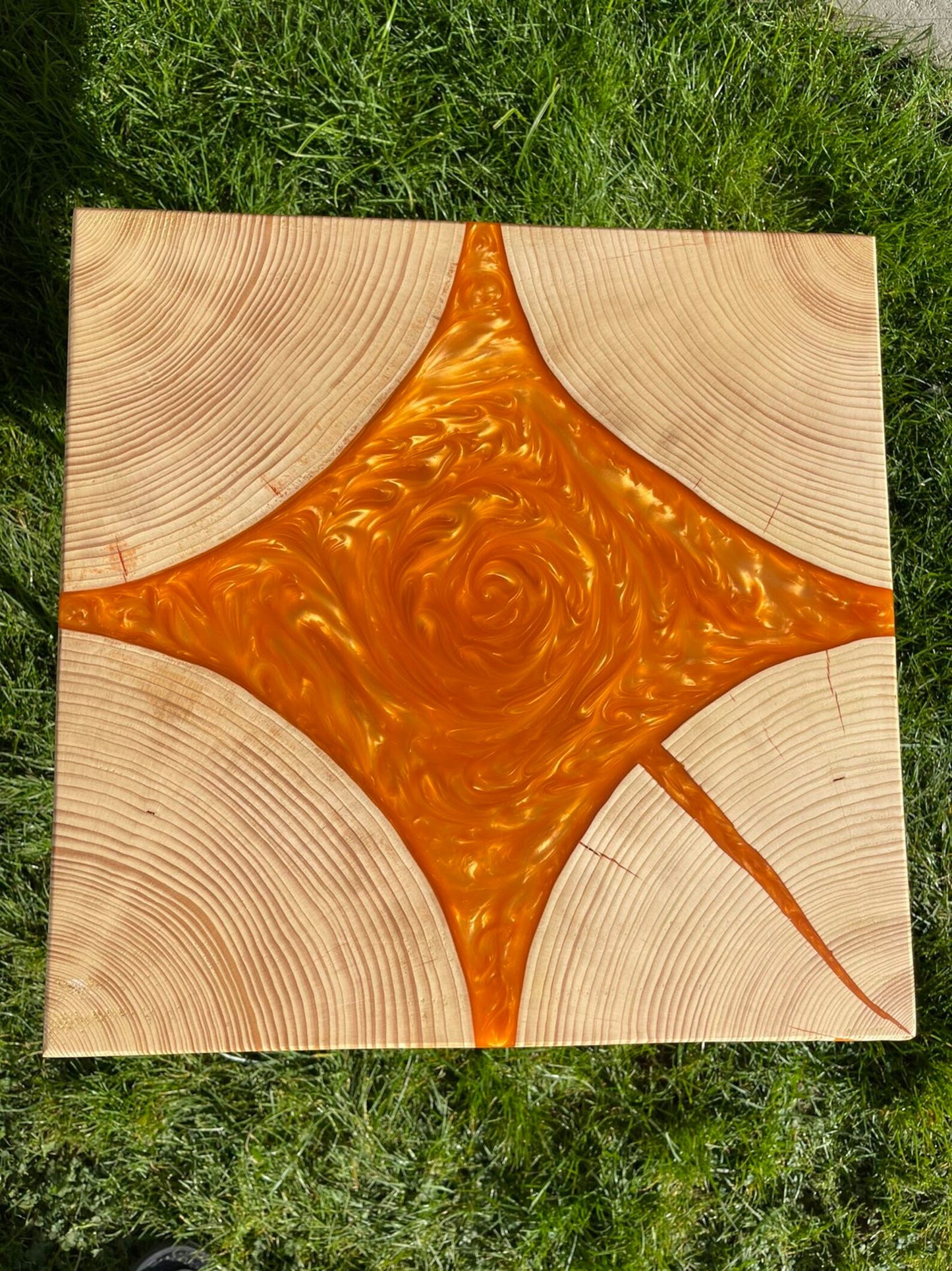 Norwegian Spruce and Flame Like Orange and Red Epoxy Resin Coffee Table