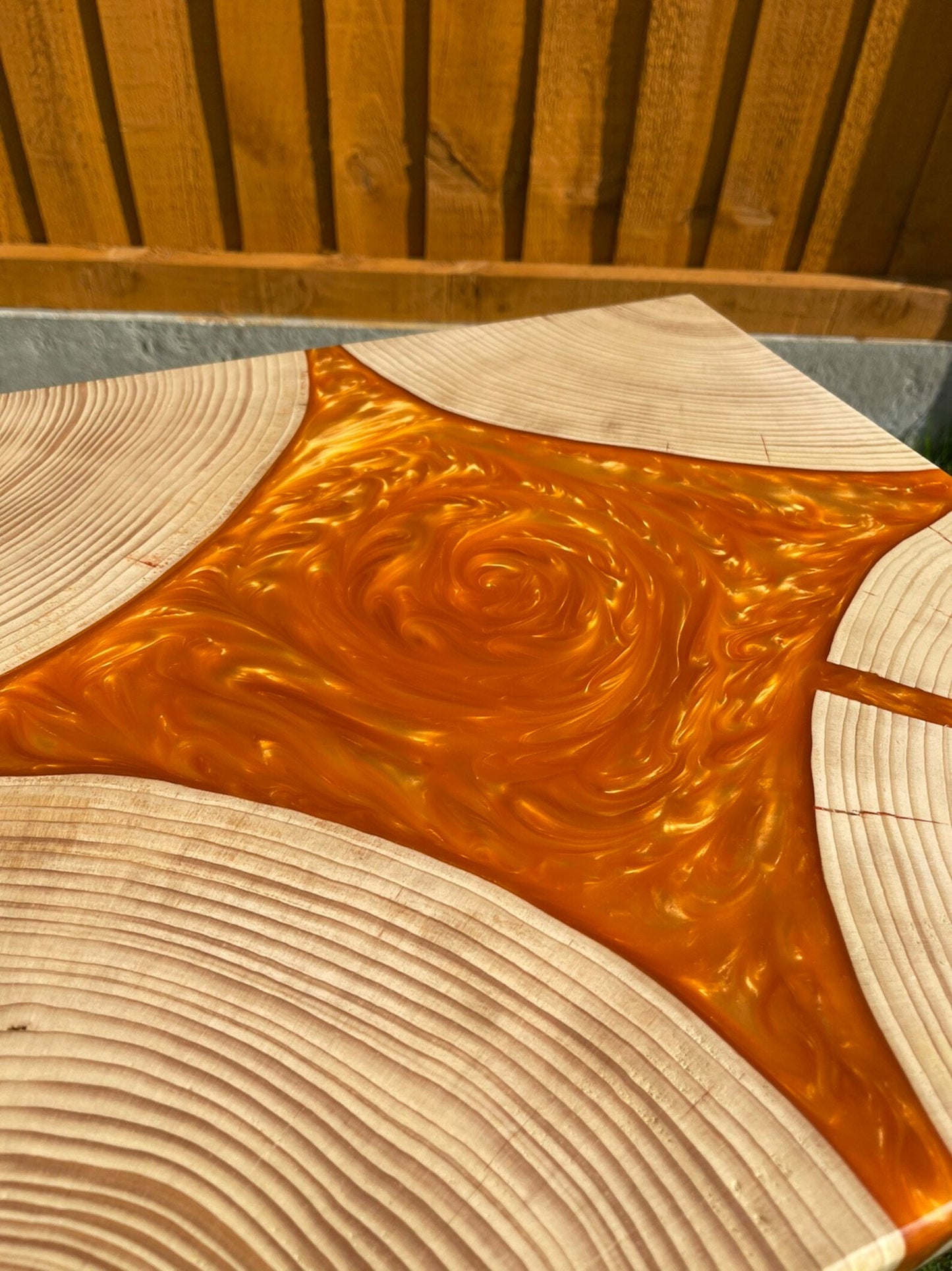 Norwegian Spruce and Flame Like Orange and Red Epoxy Resin Coffee Table