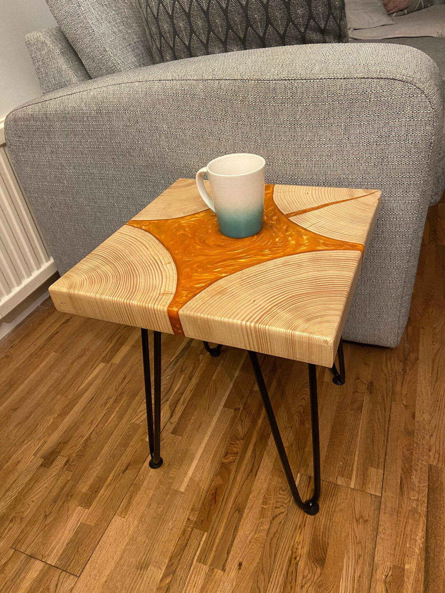 Norwegian Spruce and Flame Like Orange and Red Epoxy Resin Coffee Table