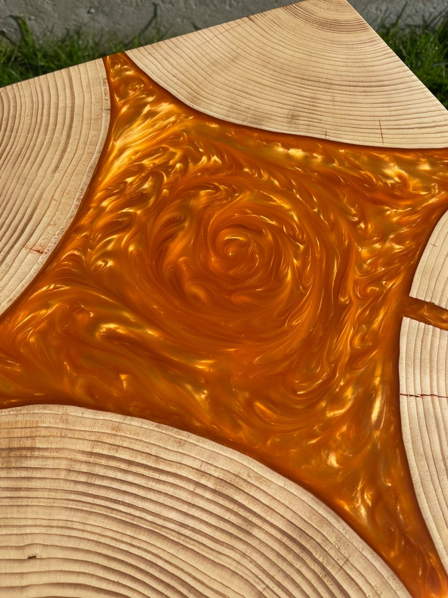 Norwegian Spruce and Flame Like Orange and Red Epoxy Resin Coffee Table