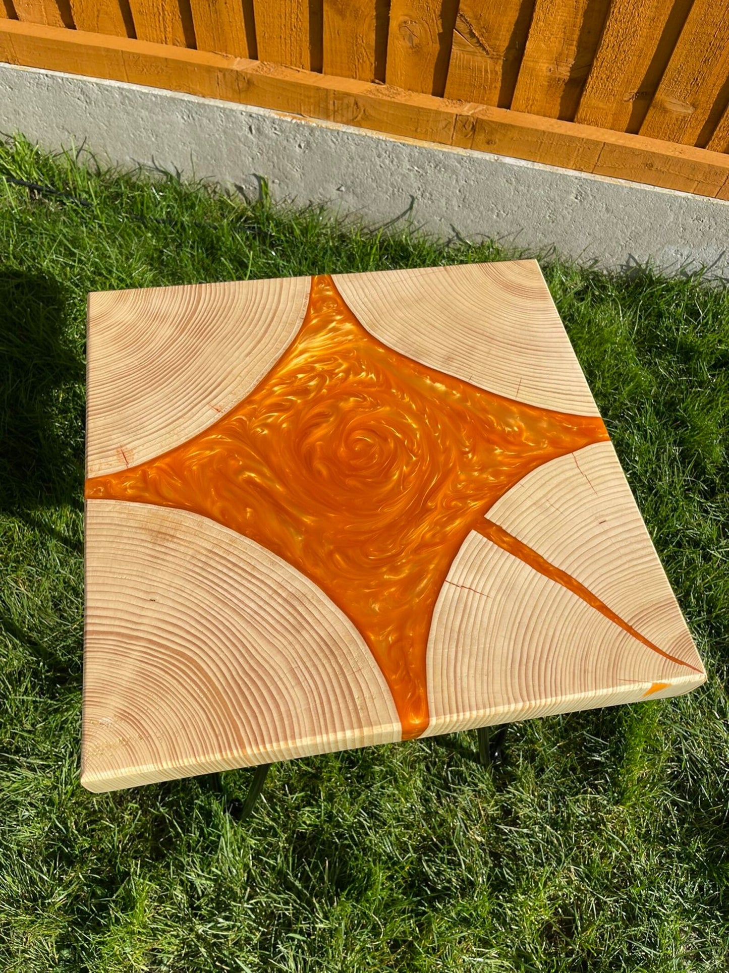Norwegian Spruce and Flame Like Orange and Red Epoxy Resin Coffee Table