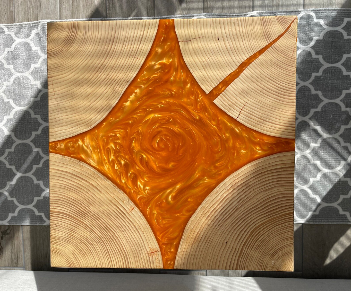 Norwegian Spruce and Flame Like Orange and Red Epoxy Resin Coffee Table