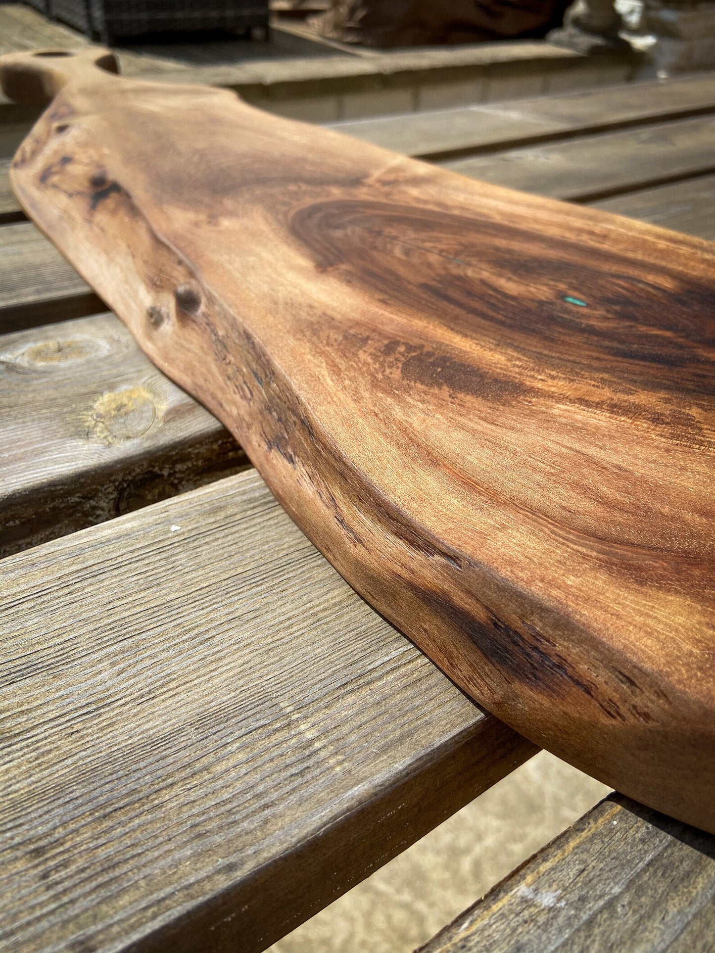 Large English Walnut and Pickled Green Epoxy Resin Charcuterie Board