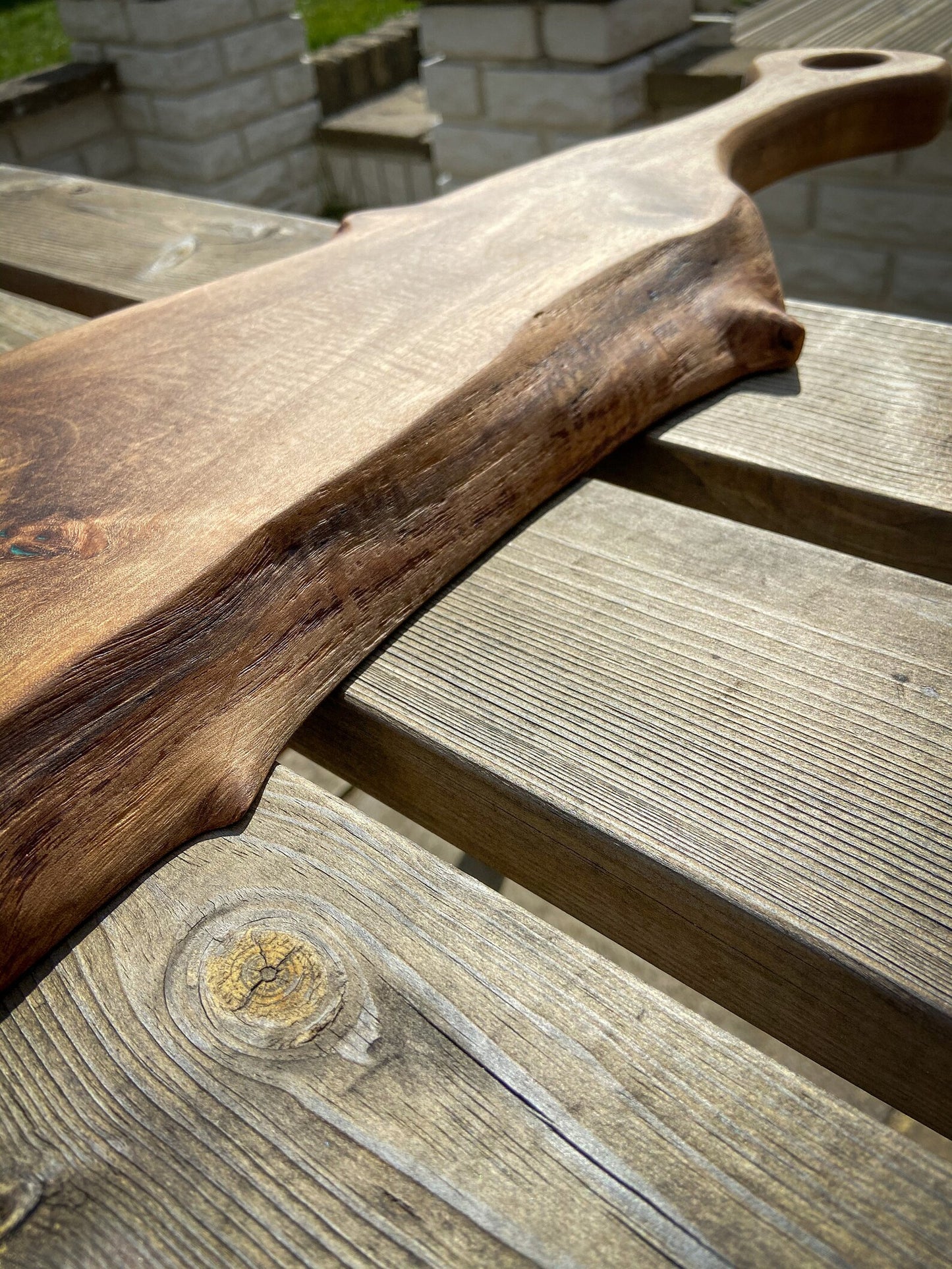 Large English Walnut and Pickled Green Epoxy Resin Charcuterie Board
