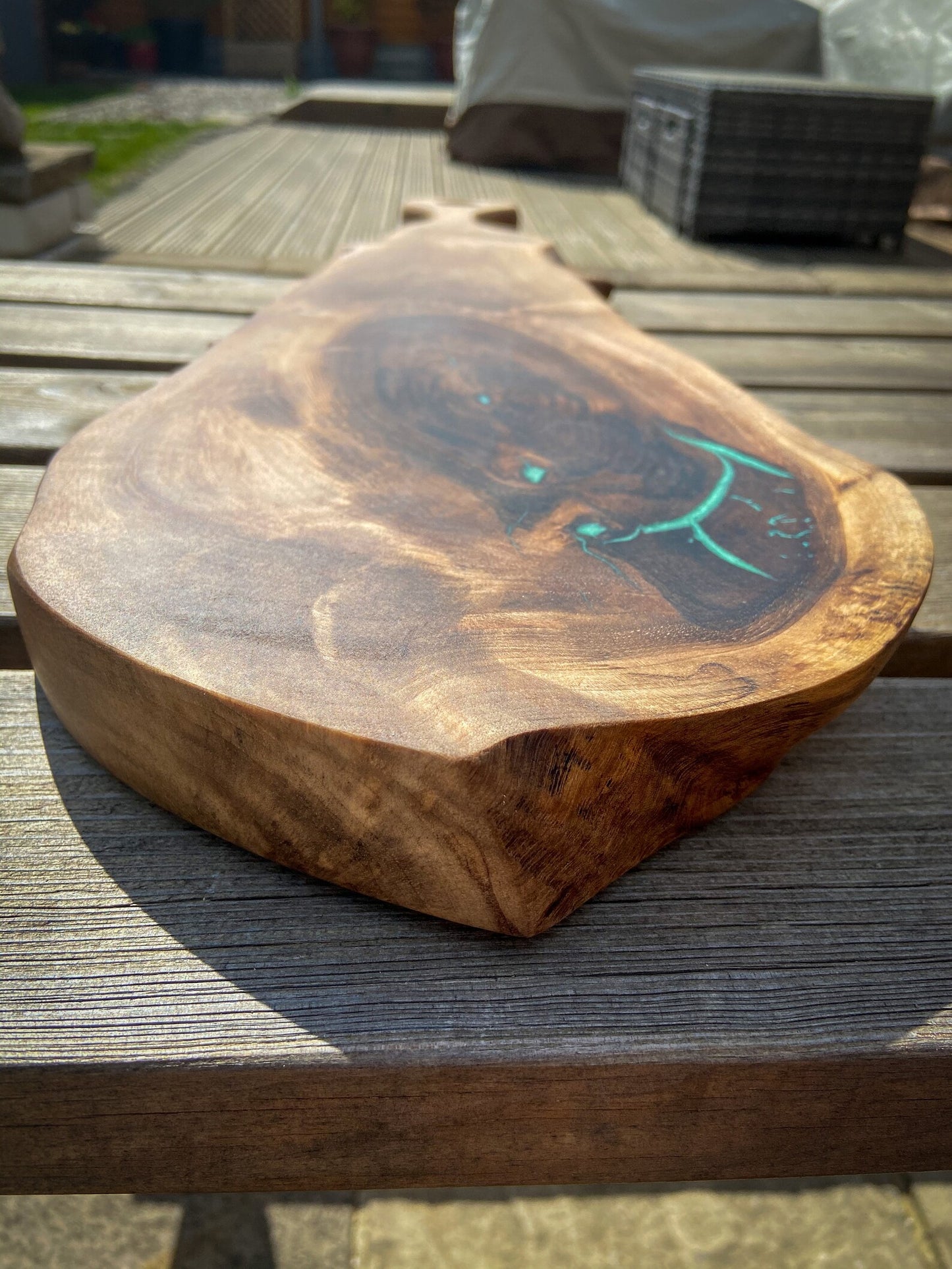Large English Walnut and Pickled Green Epoxy Resin Charcuterie Board