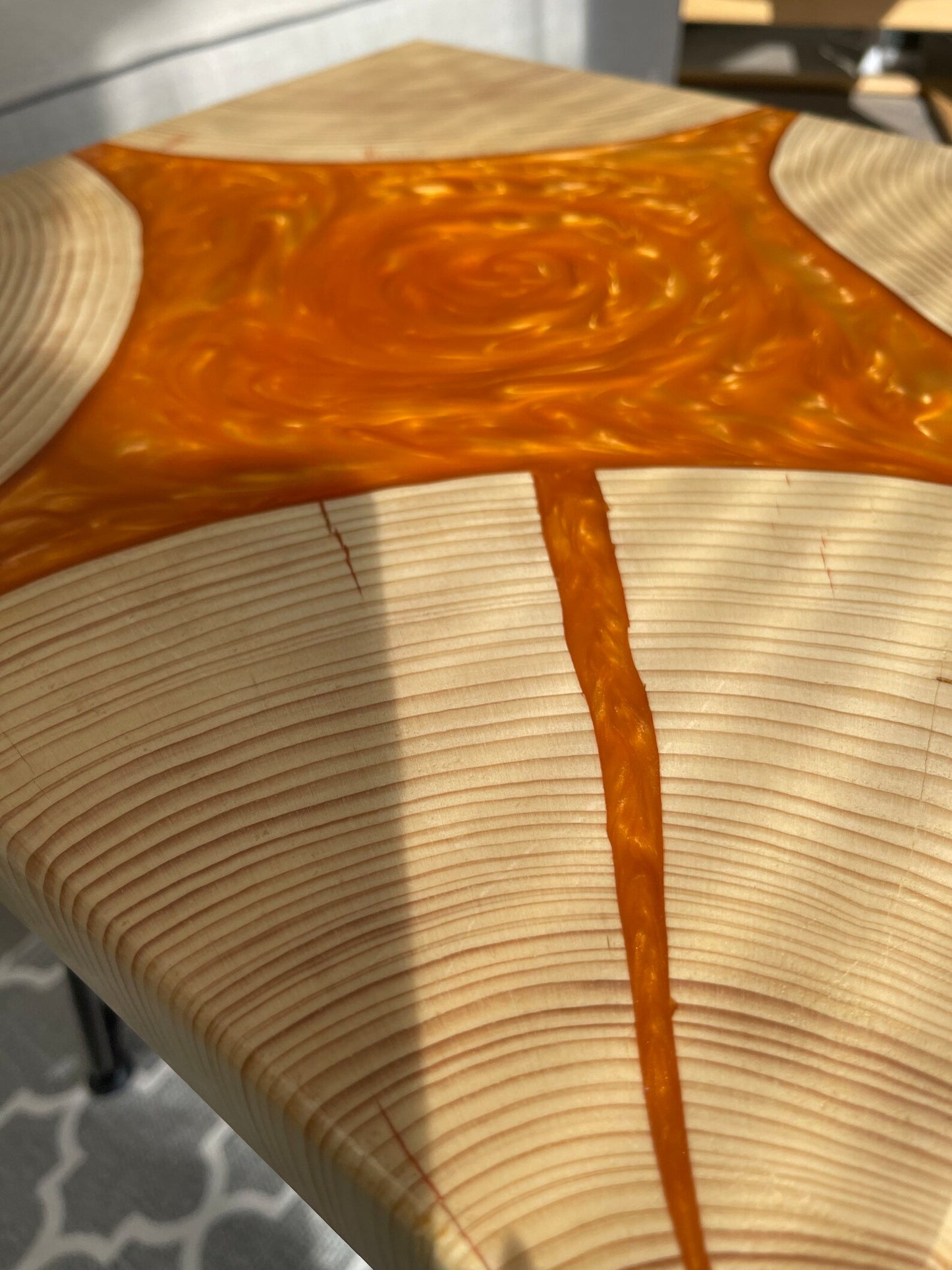 Norwegian Spruce and Flame Like Orange and Red Epoxy Resin Coffee Table
