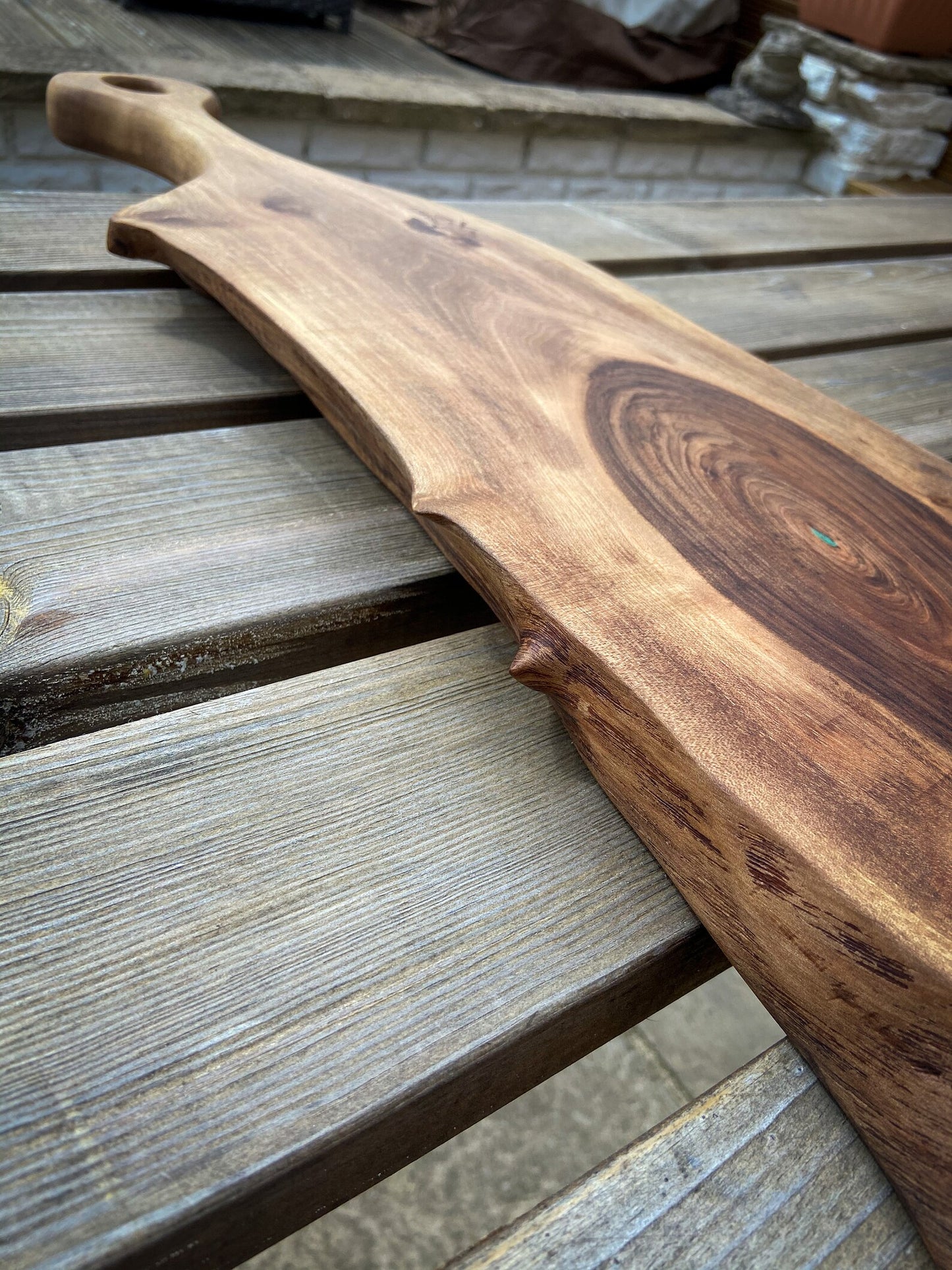 Large English Walnut and Pickled Green Epoxy Resin Charcuterie Board