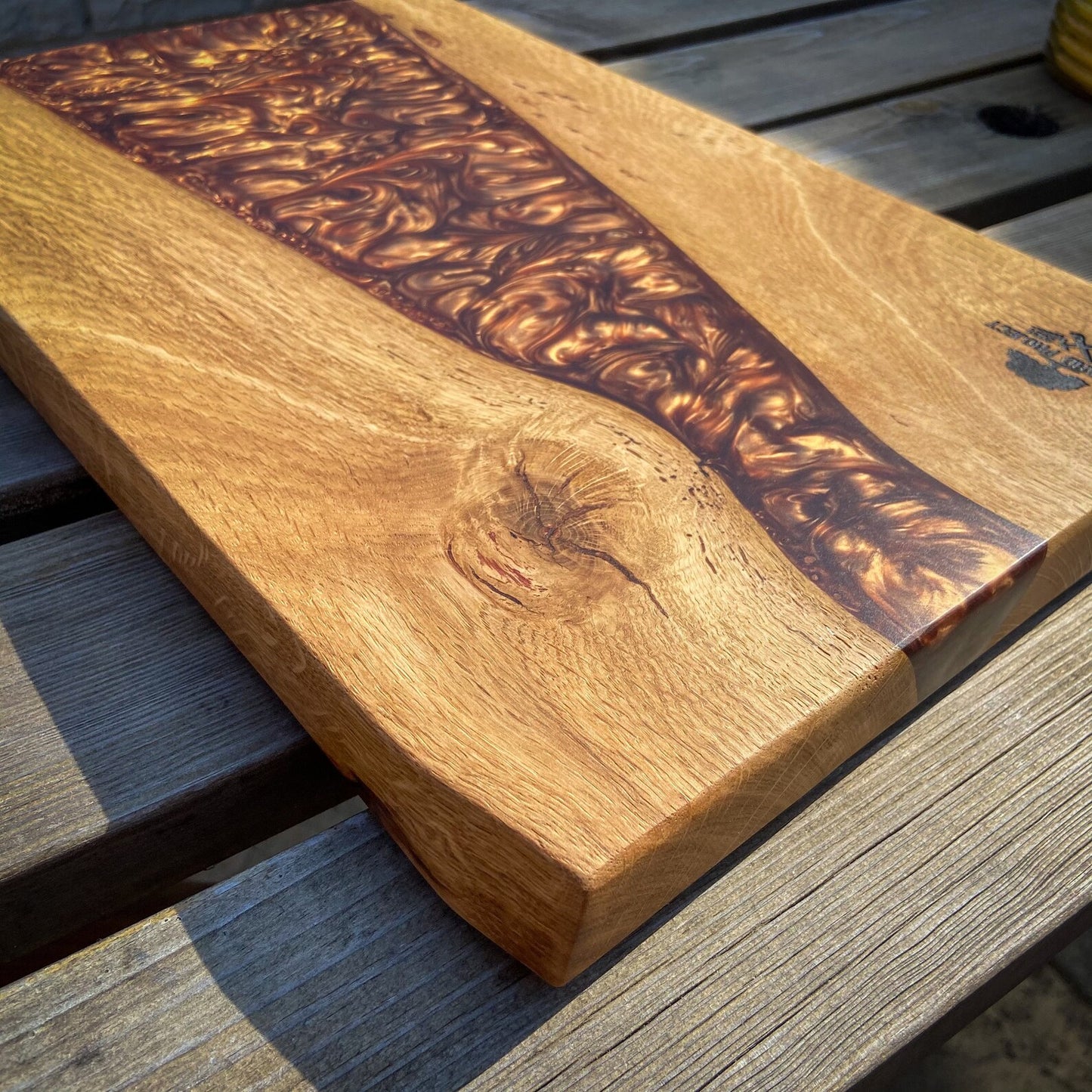 Large Oak Wood and Golden Brown Epoxy Resin Charcuterie Board