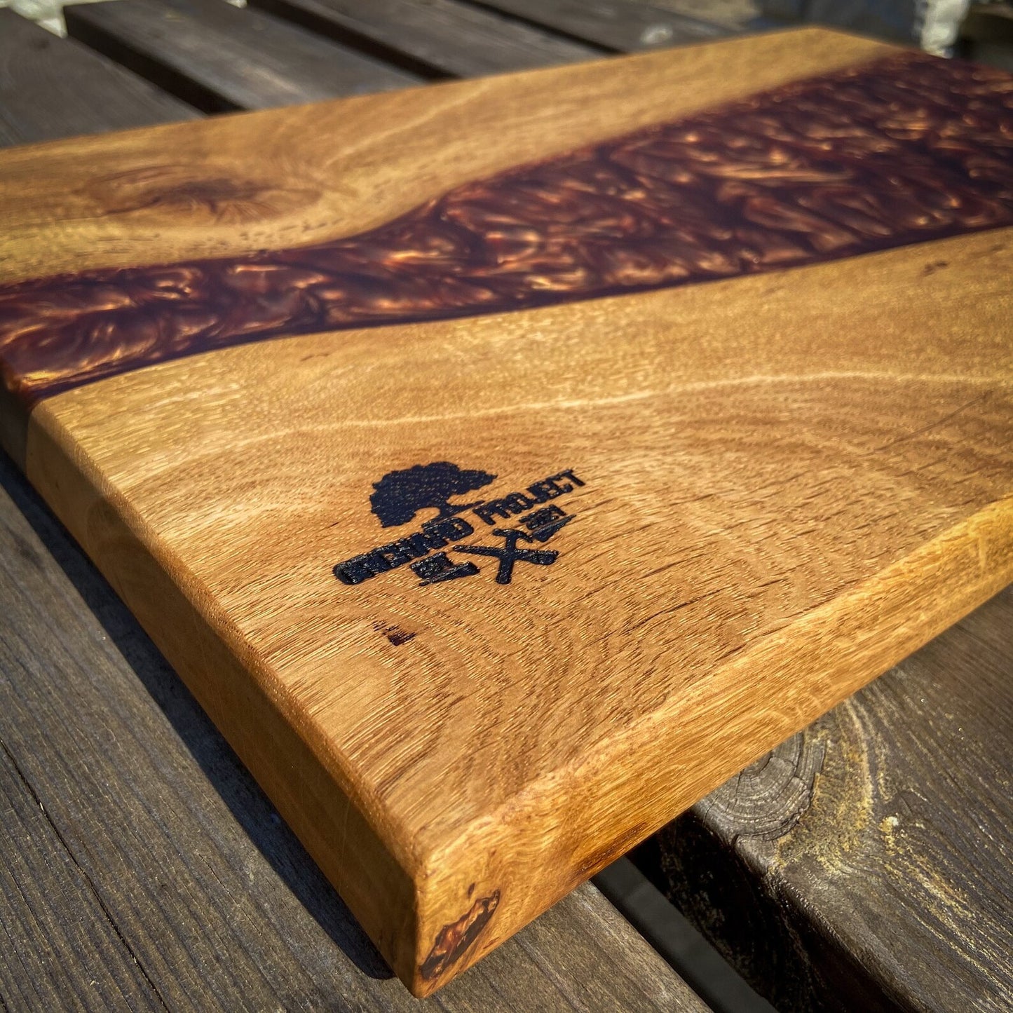 Large Oak Wood and Golden Brown Epoxy Resin Charcuterie Board