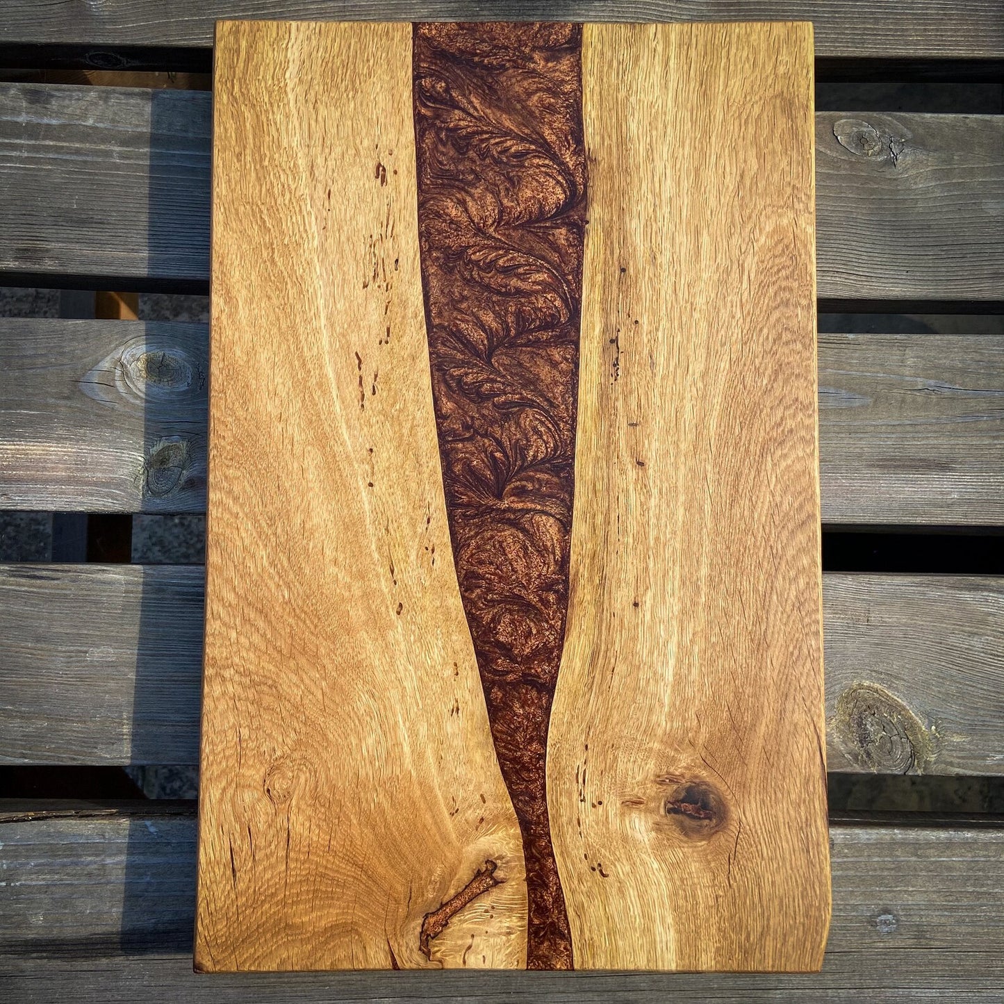 Large Oak Wood and Golden Brown Epoxy Resin Charcuterie Board