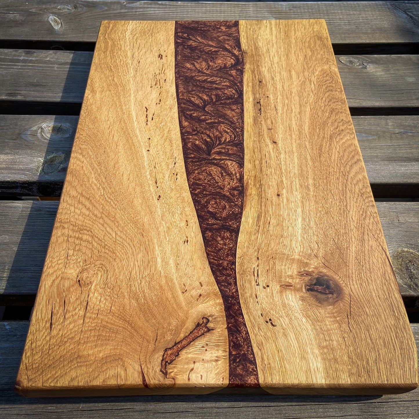 Large Oak Wood and Golden Brown Epoxy Resin Charcuterie Board