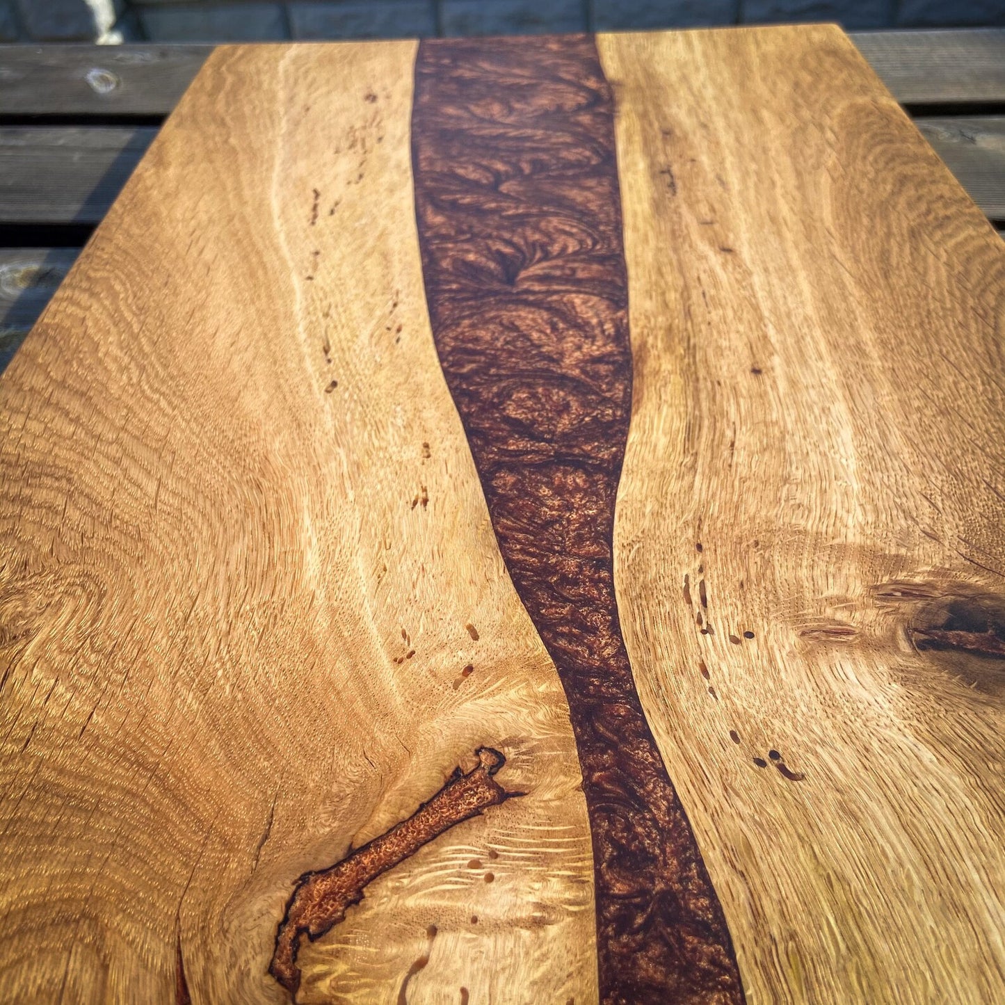 Large Oak Wood and Golden Brown Epoxy Resin Charcuterie Board