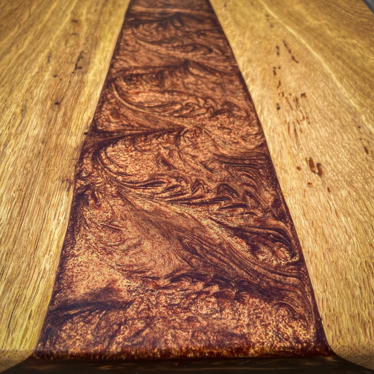 Large Oak Wood and Golden Brown Epoxy Resin Charcuterie Board
