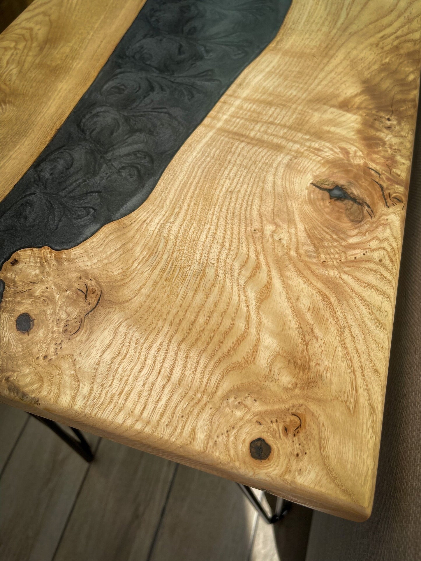 Ash Wood and Grey Epoxy Resin River Side Table