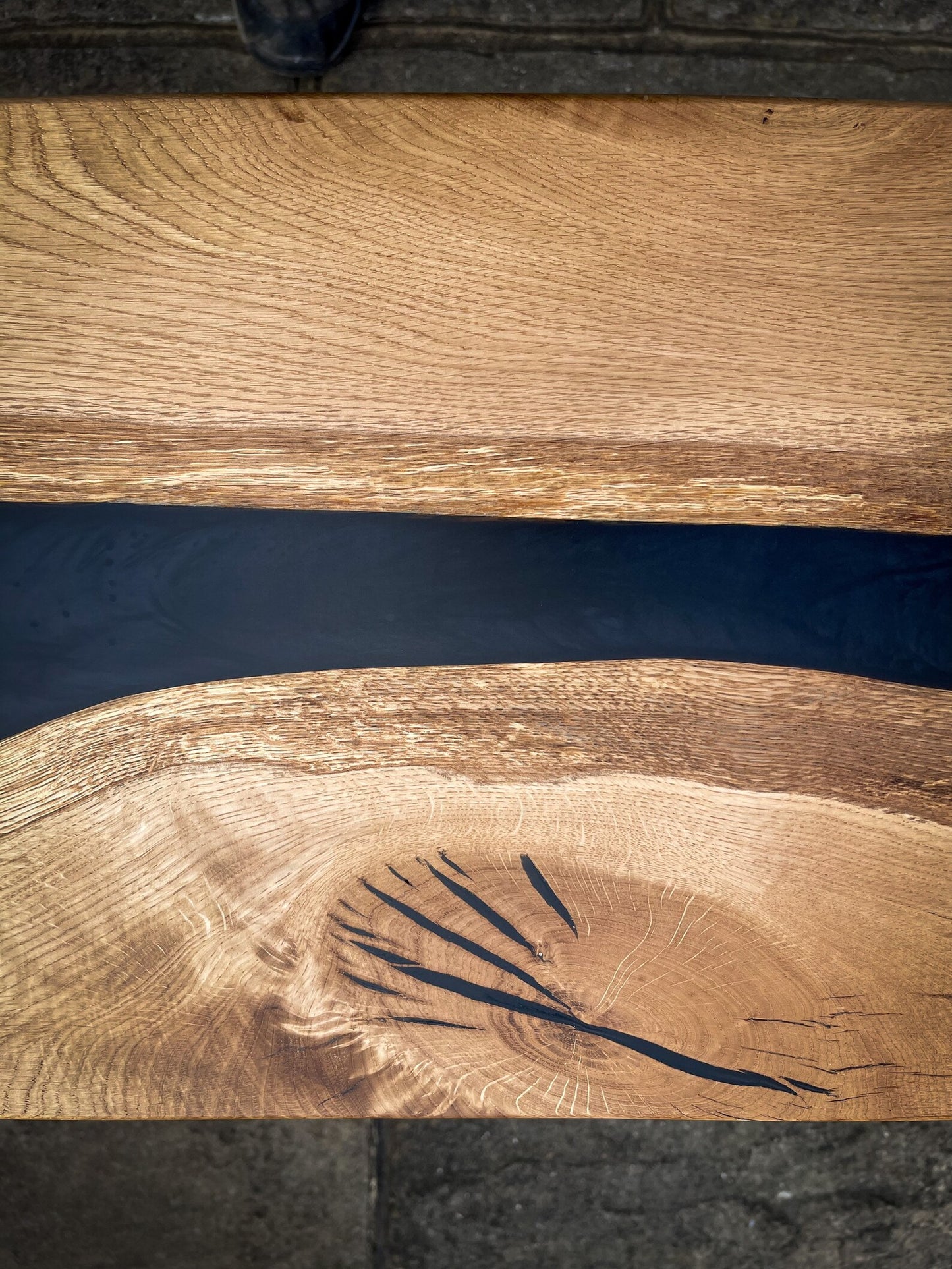 Oak Wood and Black Epoxy Resin River Side Table