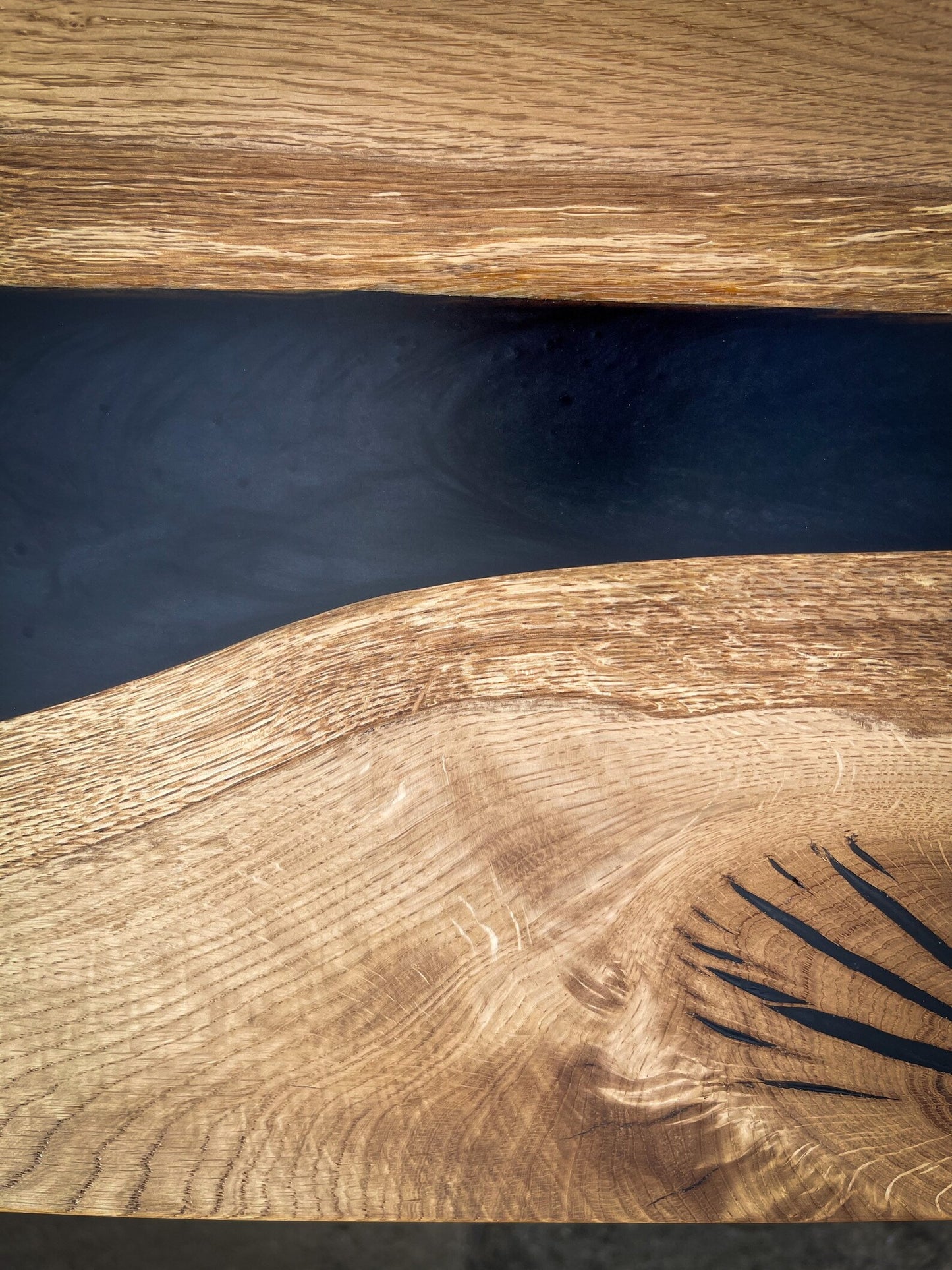 Oak Wood and Black Epoxy Resin River Side Table