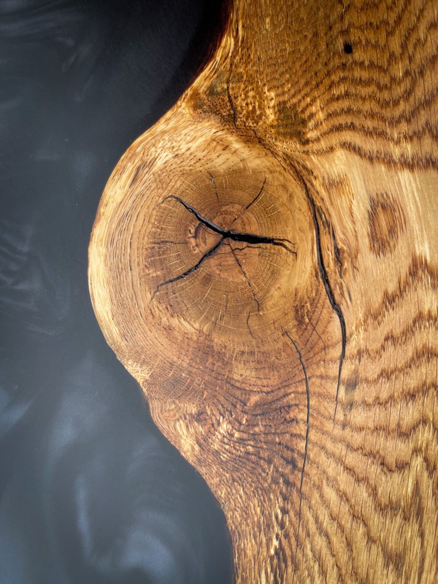 Oak Wood and Black Epoxy Resin River Side Table