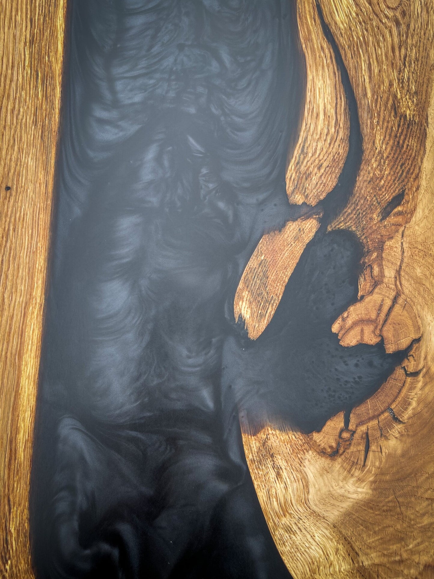 Oak Wood and Black Epoxy Resin River Side Table
