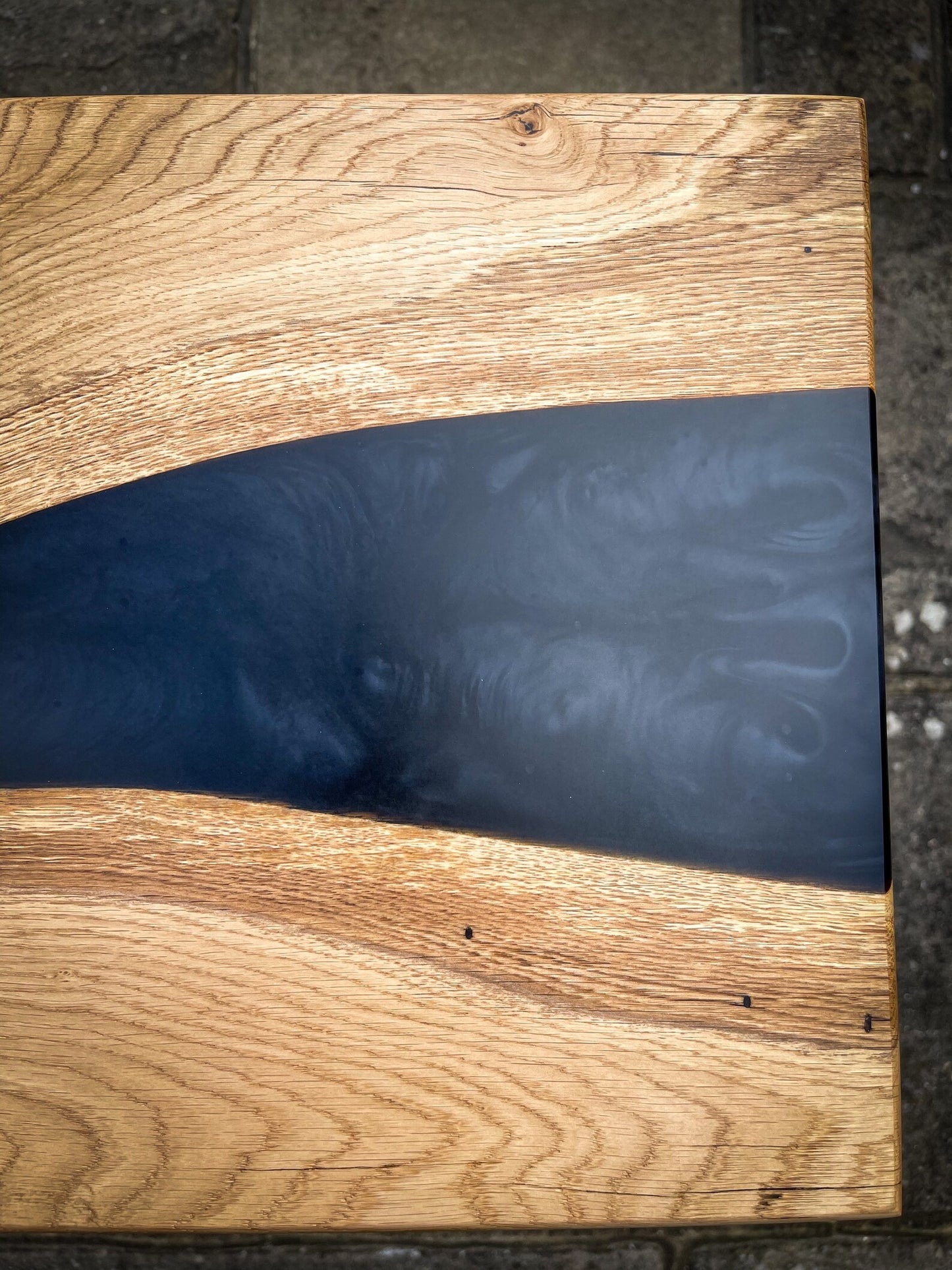 Oak Wood and Black Epoxy Resin River Side Table