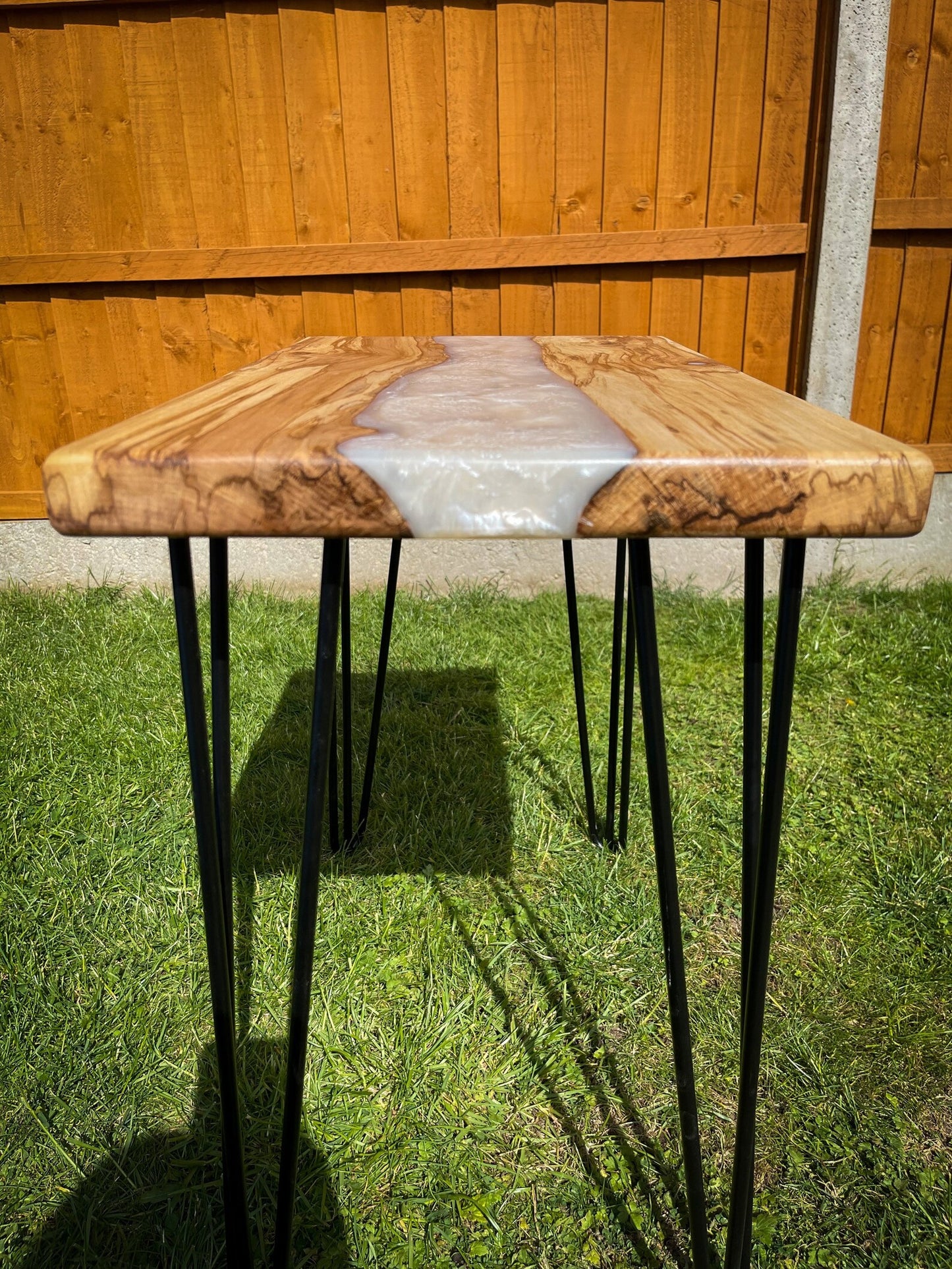 Sycamore Wood and Pearl White Epoxy Resin River Side Table
