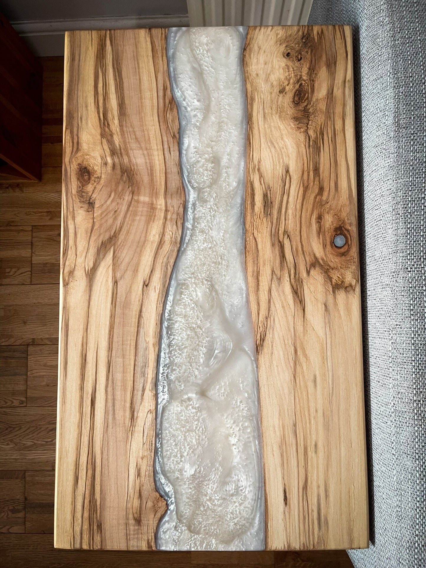Sycamore Wood and Pearl White Epoxy Resin River Side Table