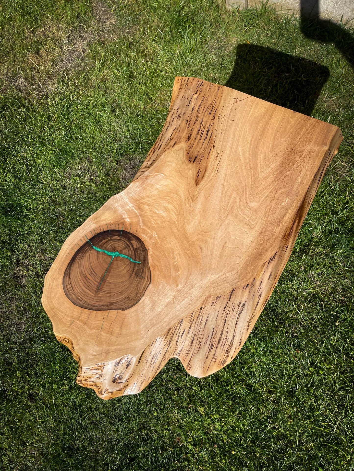 English Walnut and Pickled Green Epoxy Resin Side Table