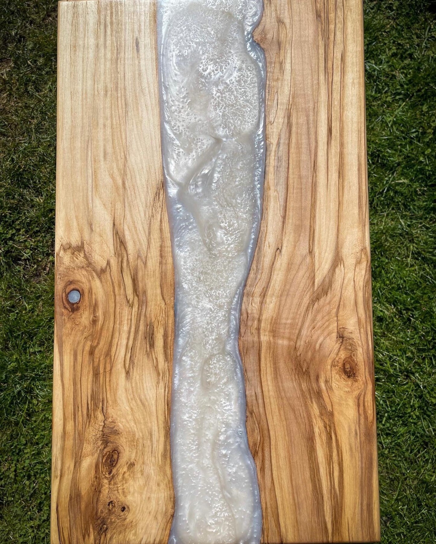 Sycamore Wood and Pearl White Epoxy Resin River Side Table