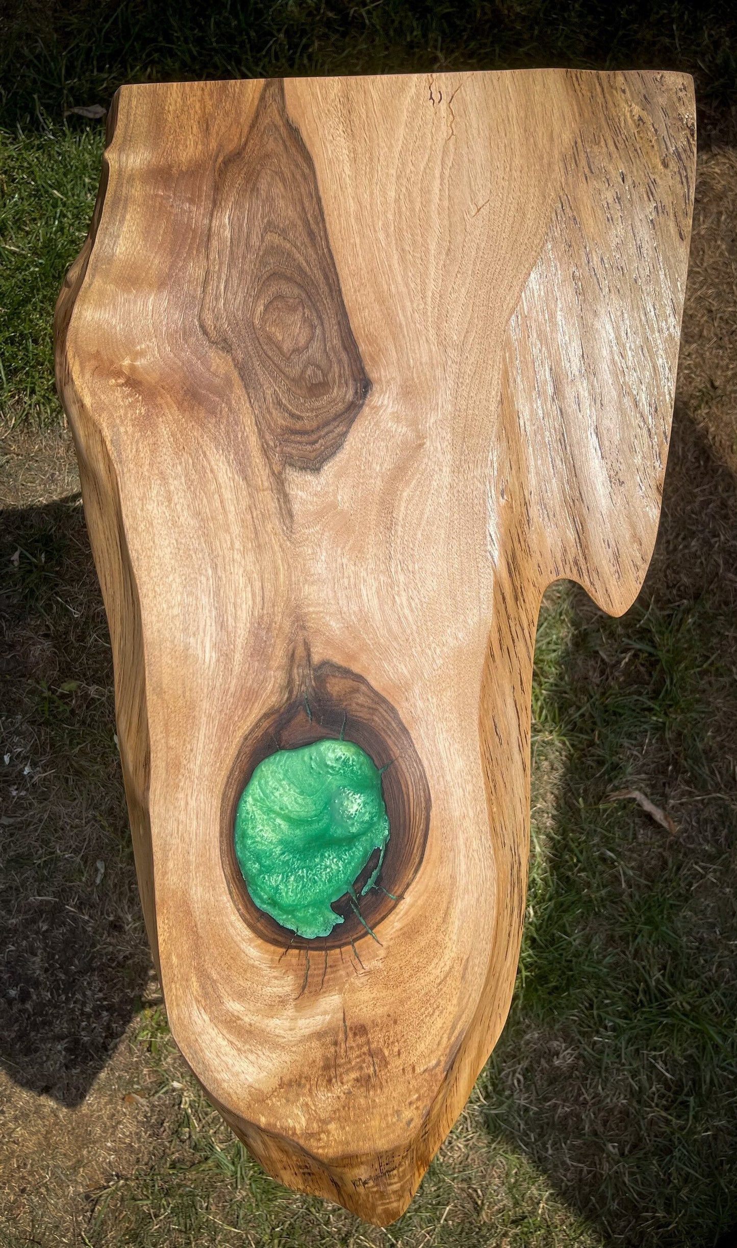 English Walnut and Pickled Green Epoxy Resin Side Table