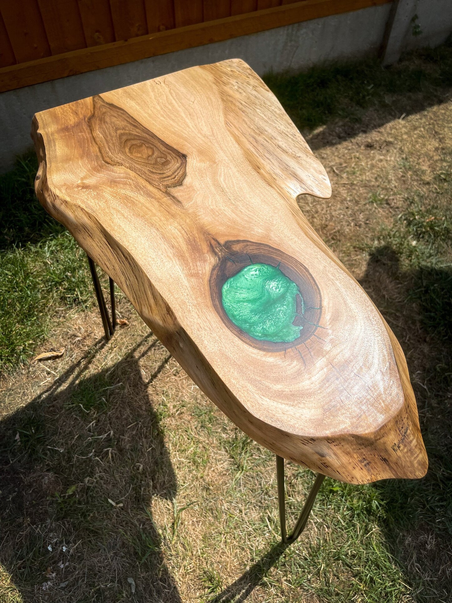 English Walnut and Pickled Green Epoxy Resin Side Table