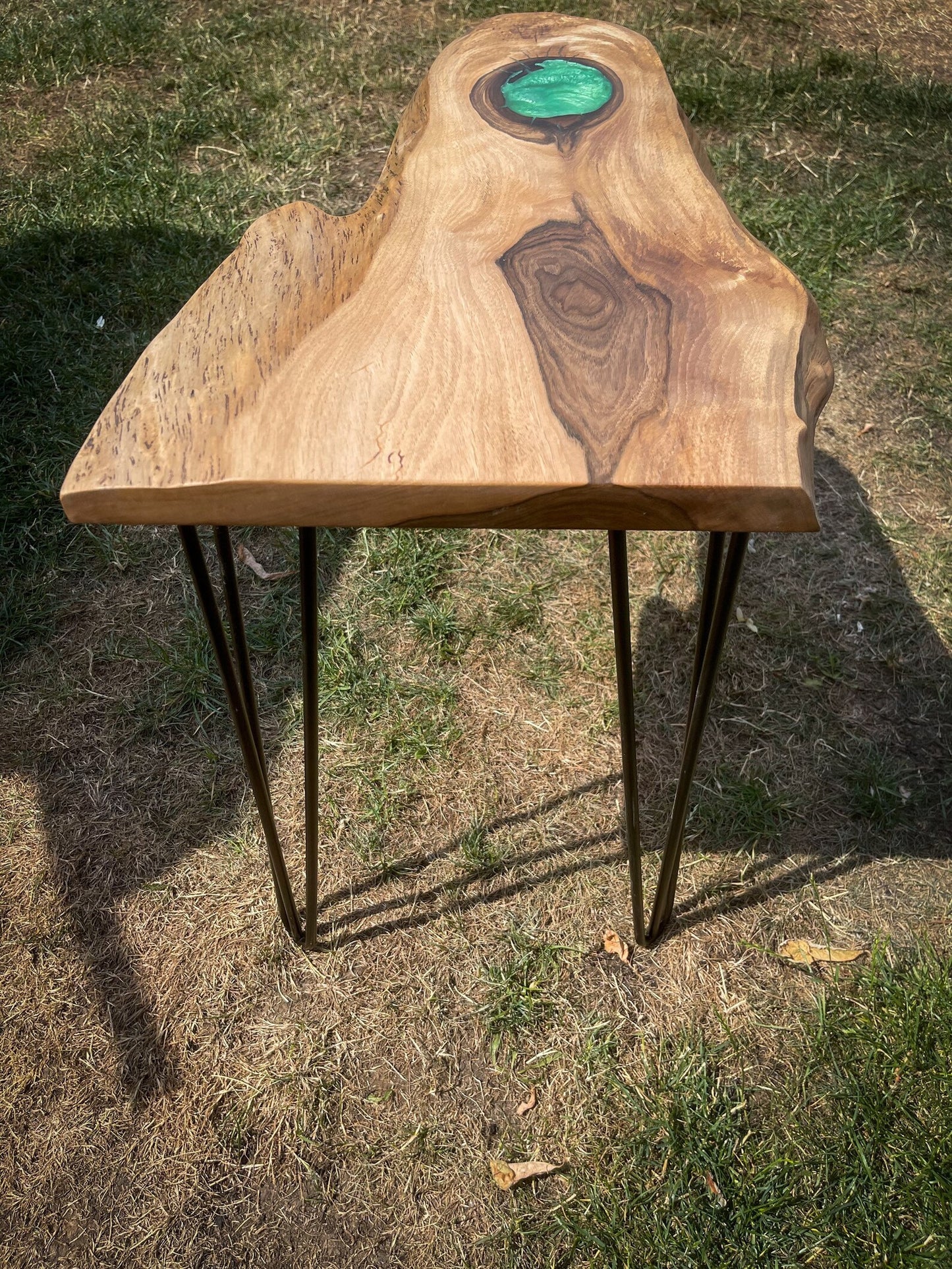 English Walnut and Pickled Green Epoxy Resin Side Table