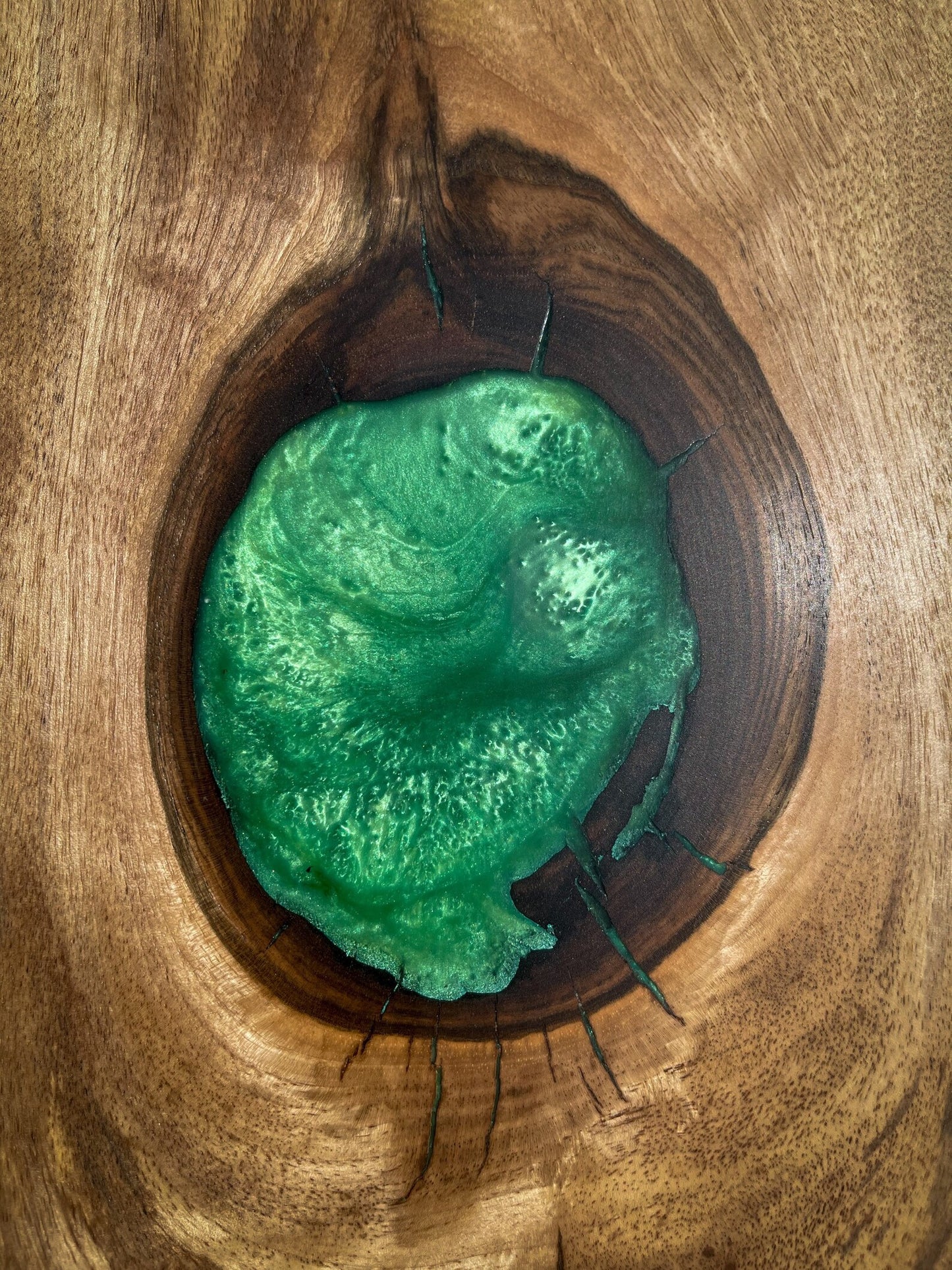 English Walnut and Pickled Green Epoxy Resin Side Table