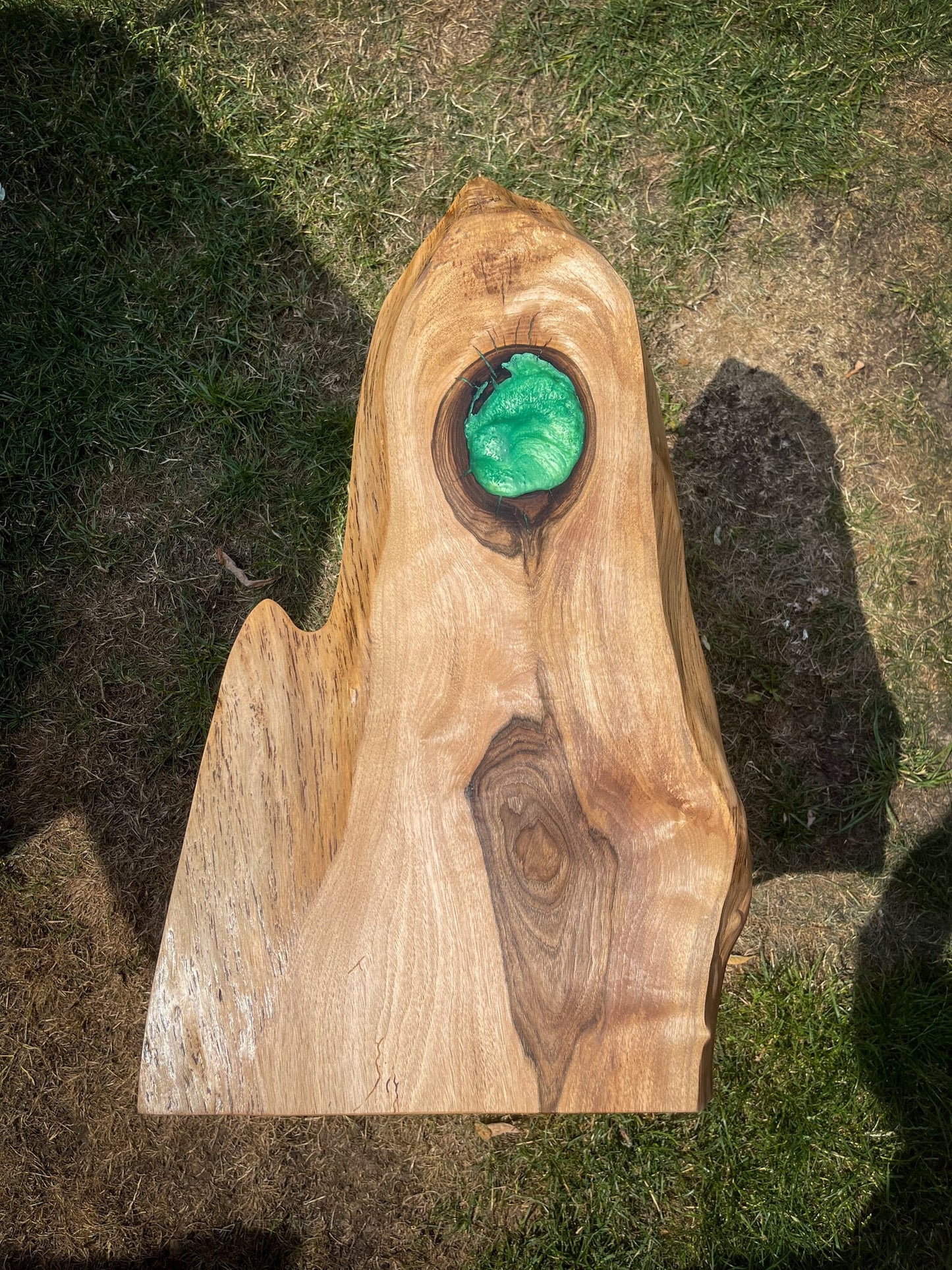 English Walnut and Pickled Green Epoxy Resin Side Table