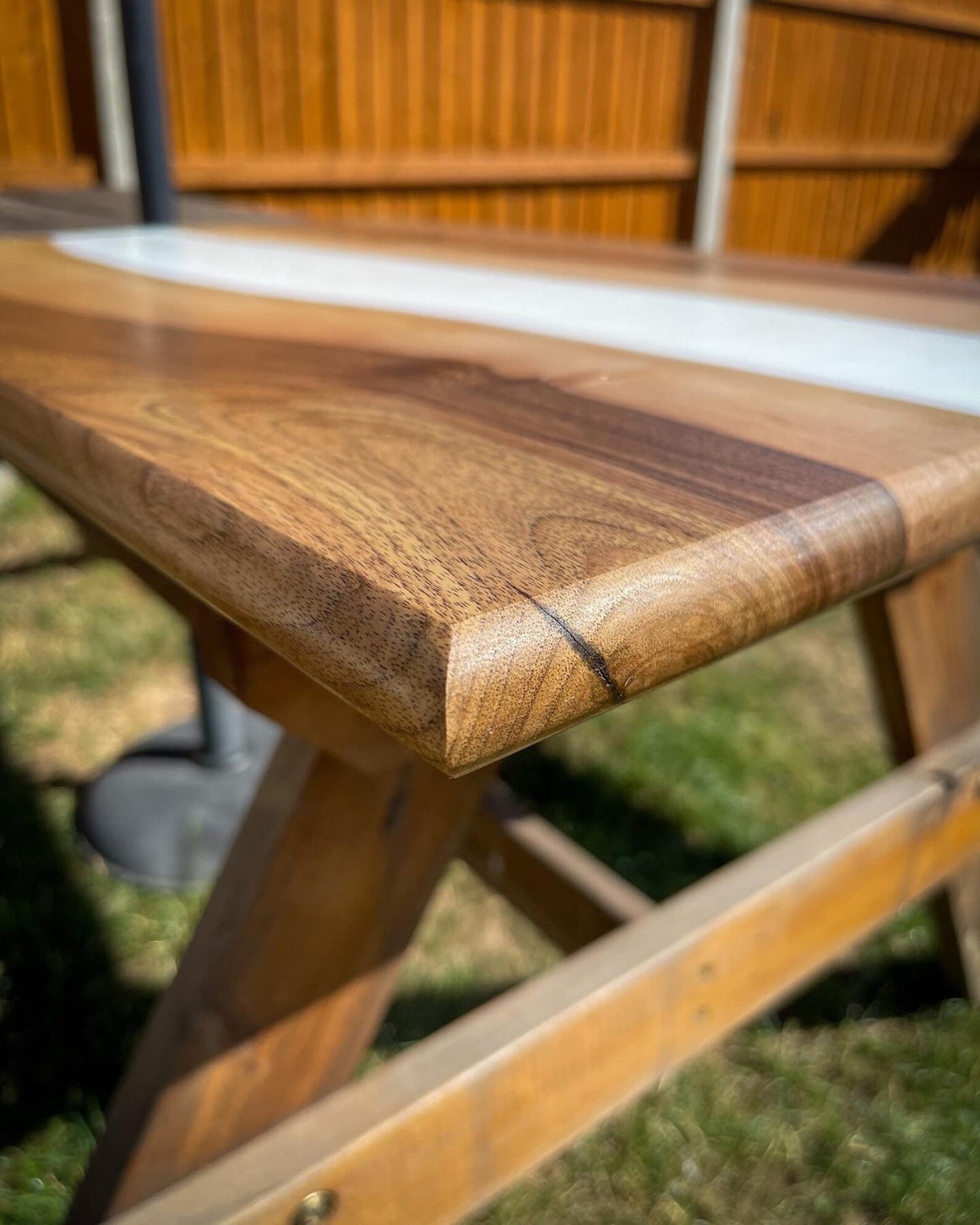 English Walnut and Milky White Epoxy Resin River Side Table