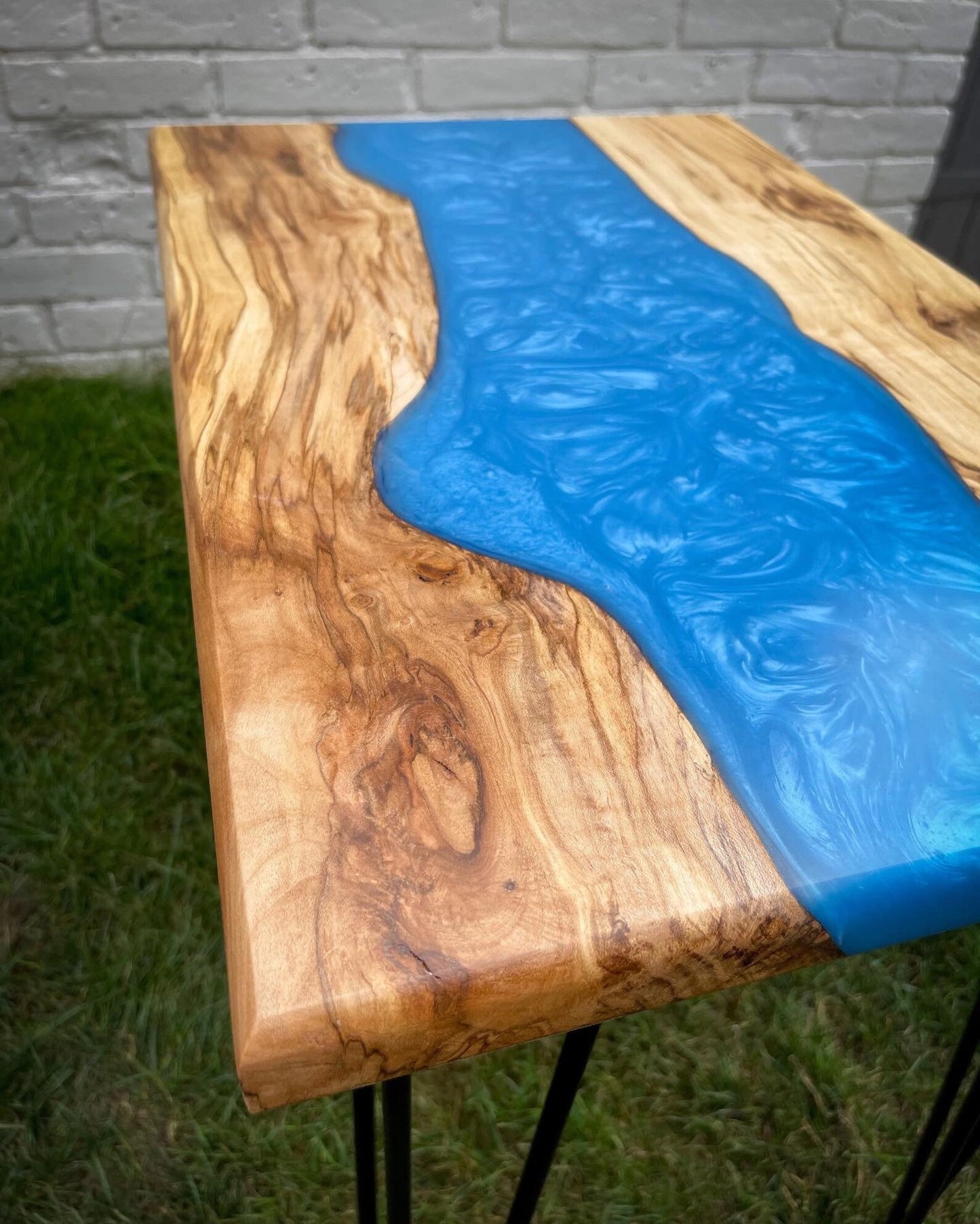 Sycamore Wood and Royal Blue Epoxy Resin River Side Table