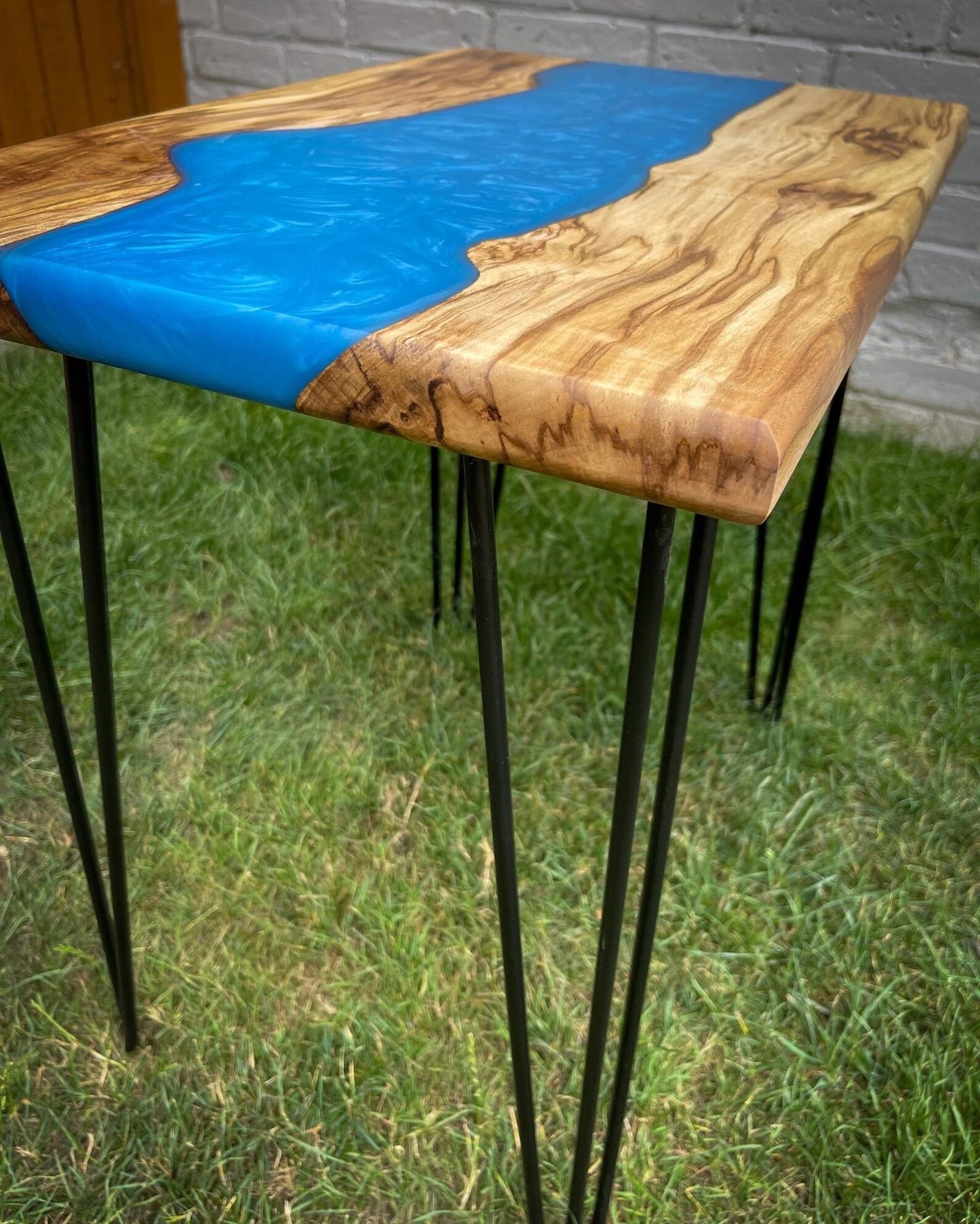 Sycamore Wood and Royal Blue Epoxy Resin River Side Table