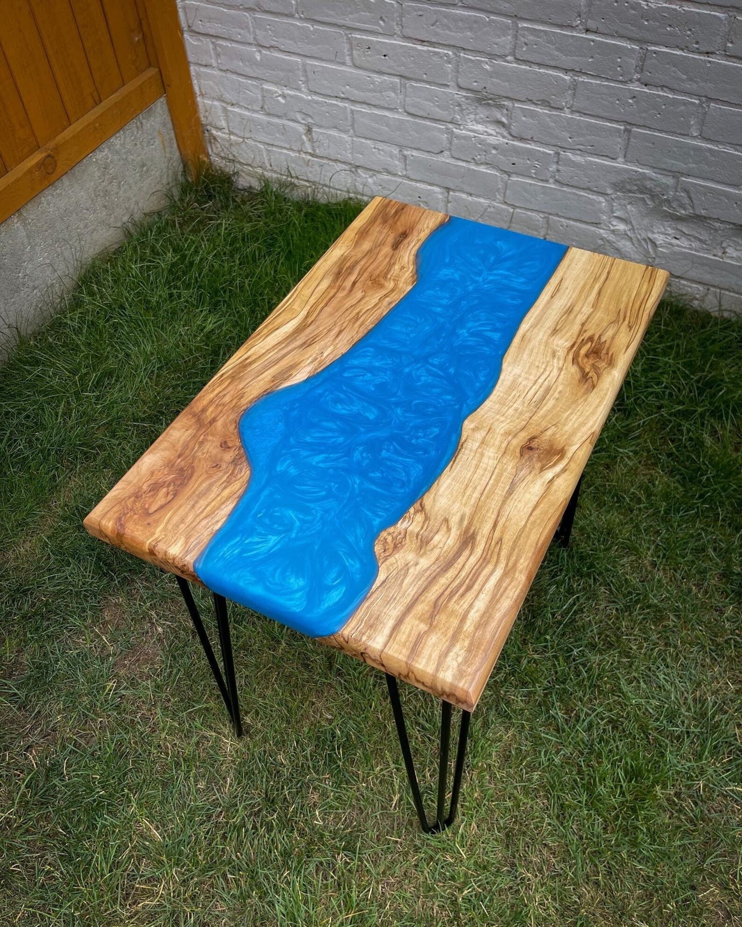 Sycamore Wood and Royal Blue Epoxy Resin River Side Table