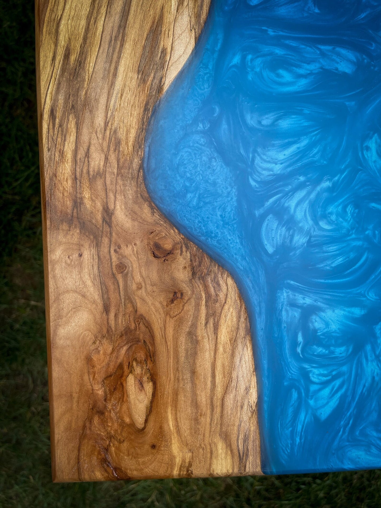 Sycamore Wood and Royal Blue Epoxy Resin River Side Table