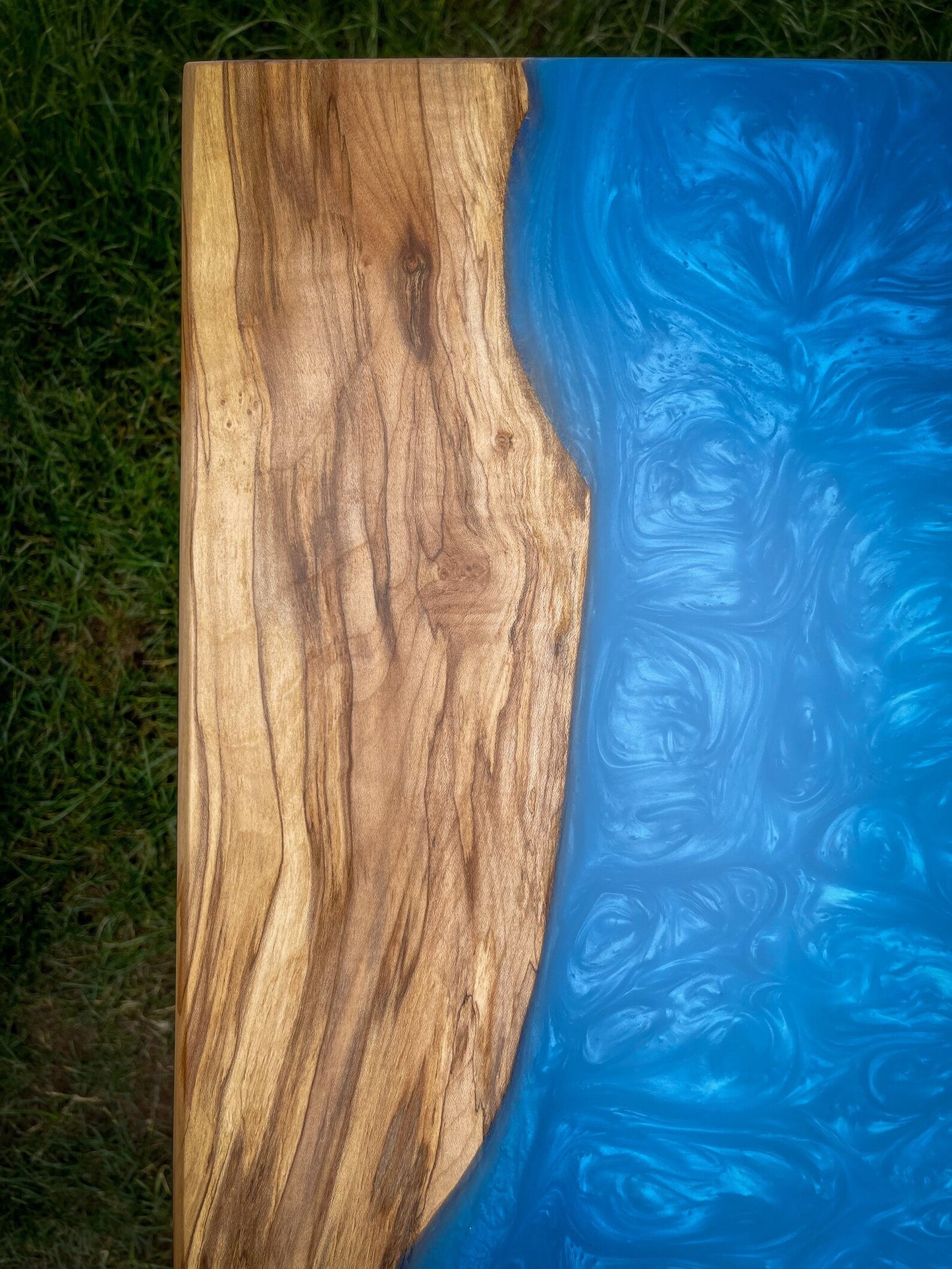 Sycamore Wood and Royal Blue Epoxy Resin River Side Table