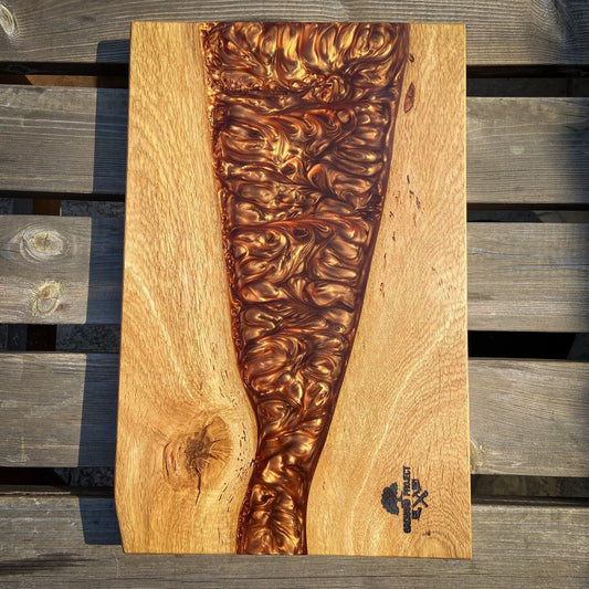 Large Oak Wood and Golden Brown Epoxy Resin Charcuterie Board