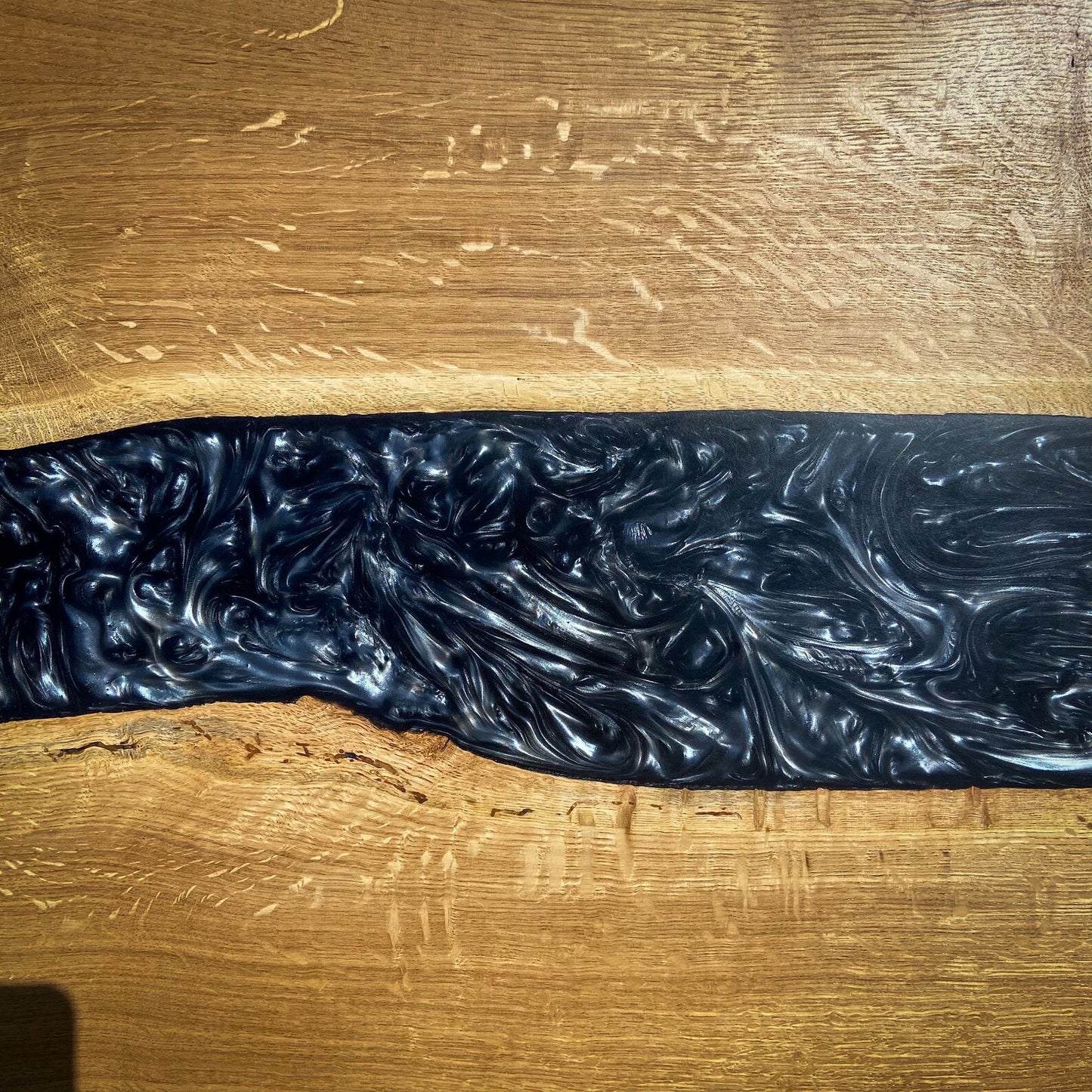 Oak Wood And Black Epoxy Resin River Coffee Table