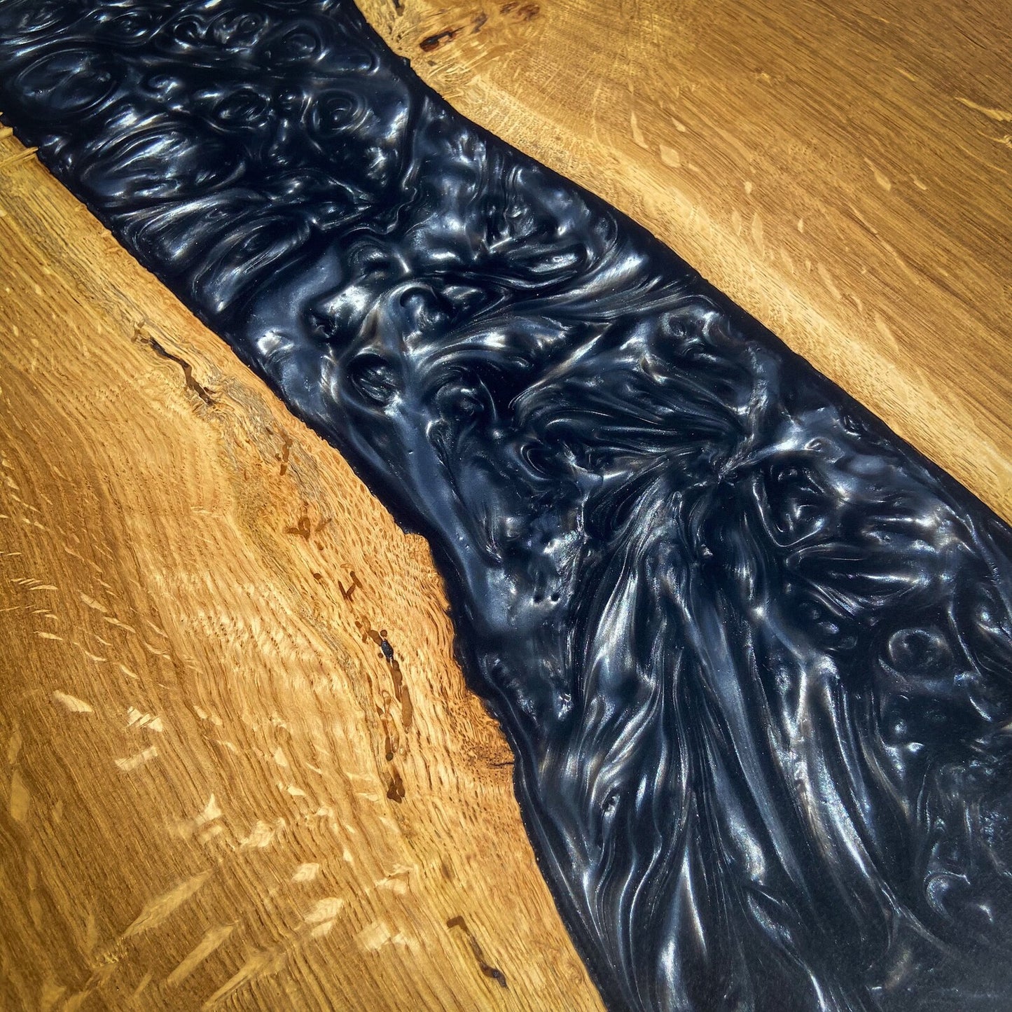 Oak Wood And Black Epoxy Resin River Coffee Table