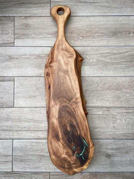 Large English Walnut and Pickled Green Epoxy Resin Charcuterie Board