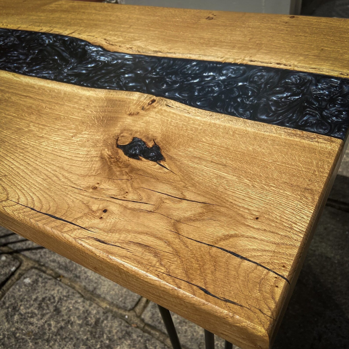 Oak Wood And Black Epoxy Resin River Coffee Table