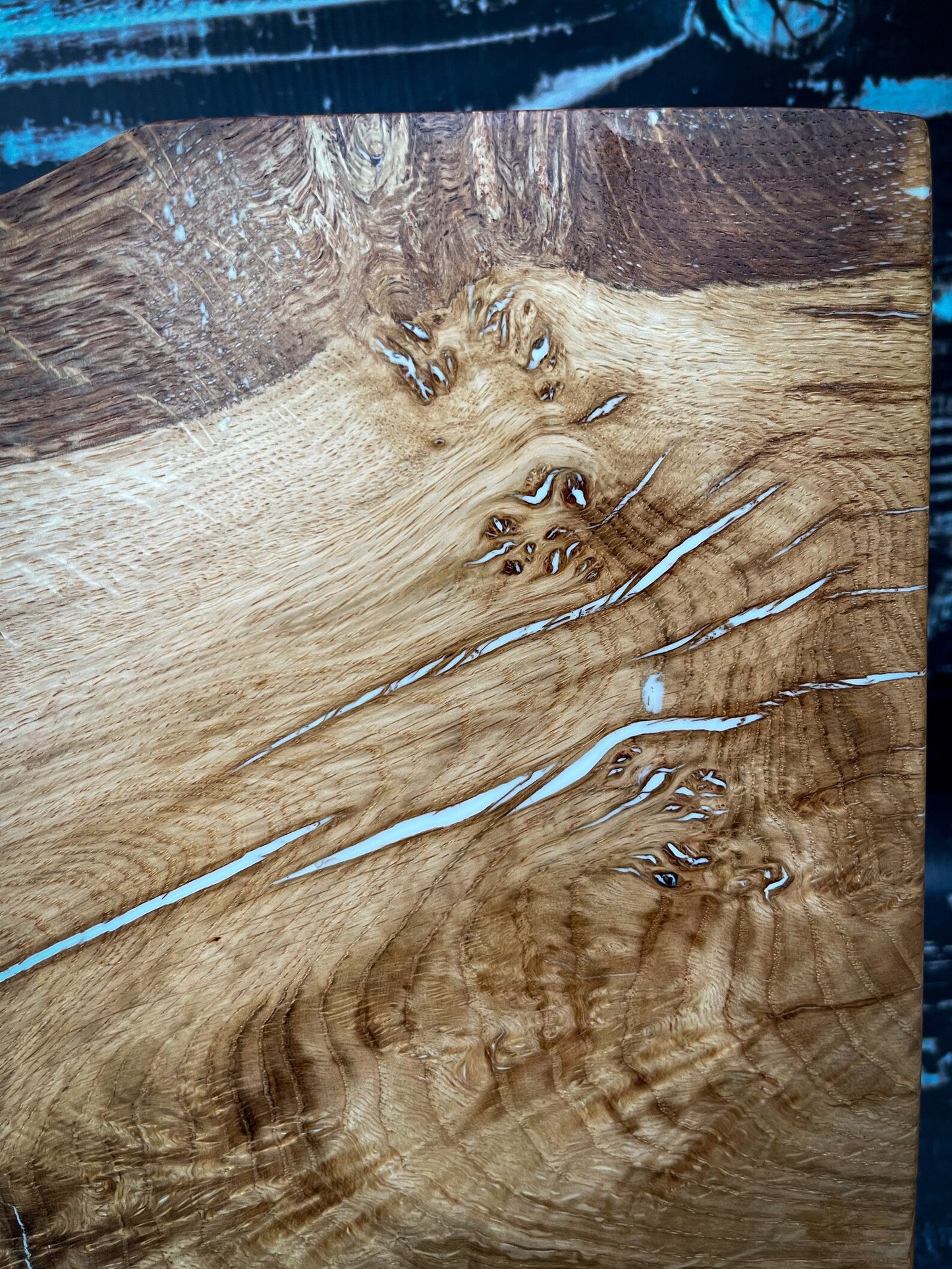 Large Oak Wood and White & Black Epoxy Resin Charcuterie Board