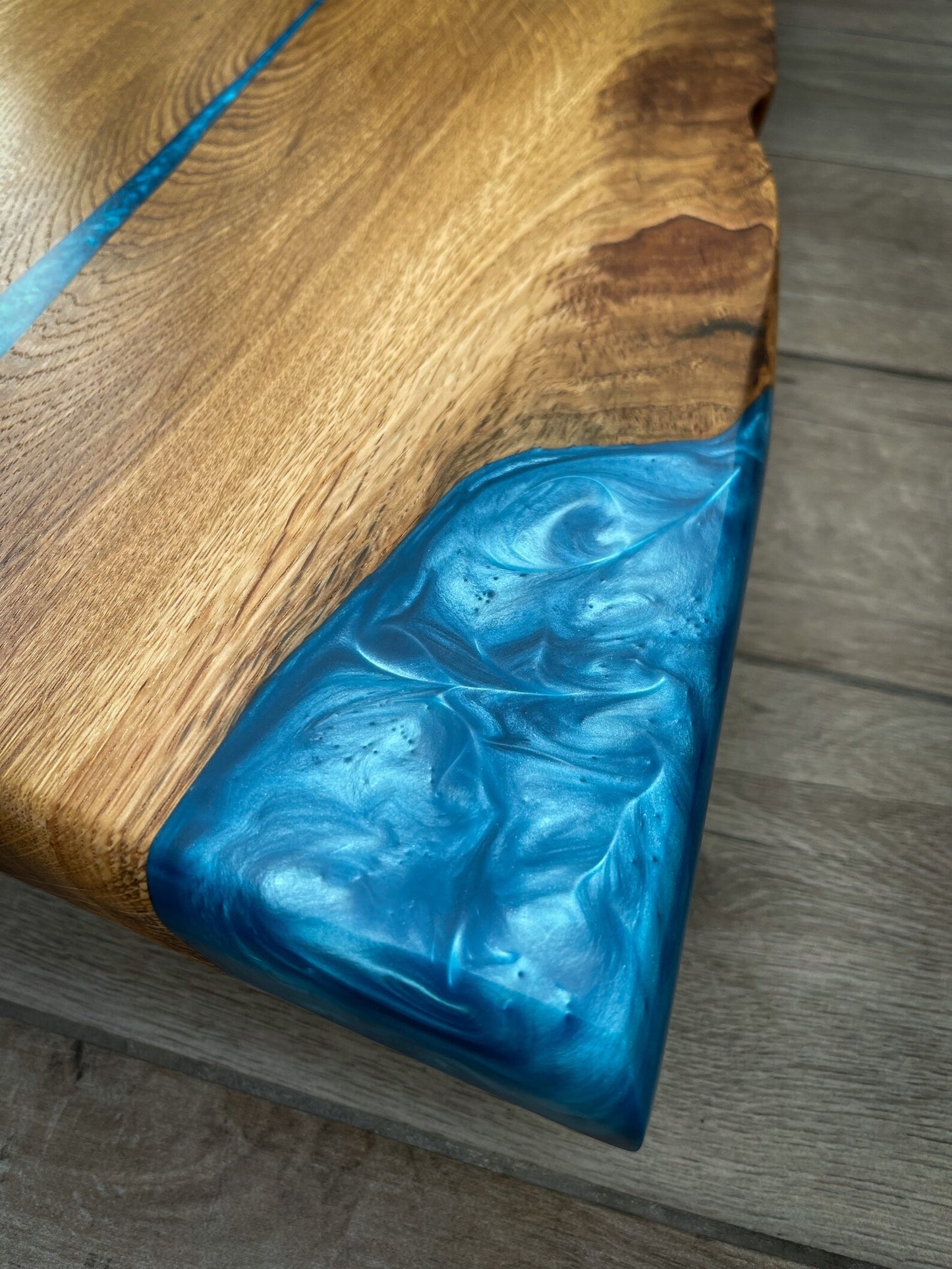 Extra Large Oak Wood and Blue Epoxy Resin Charcuterie Board