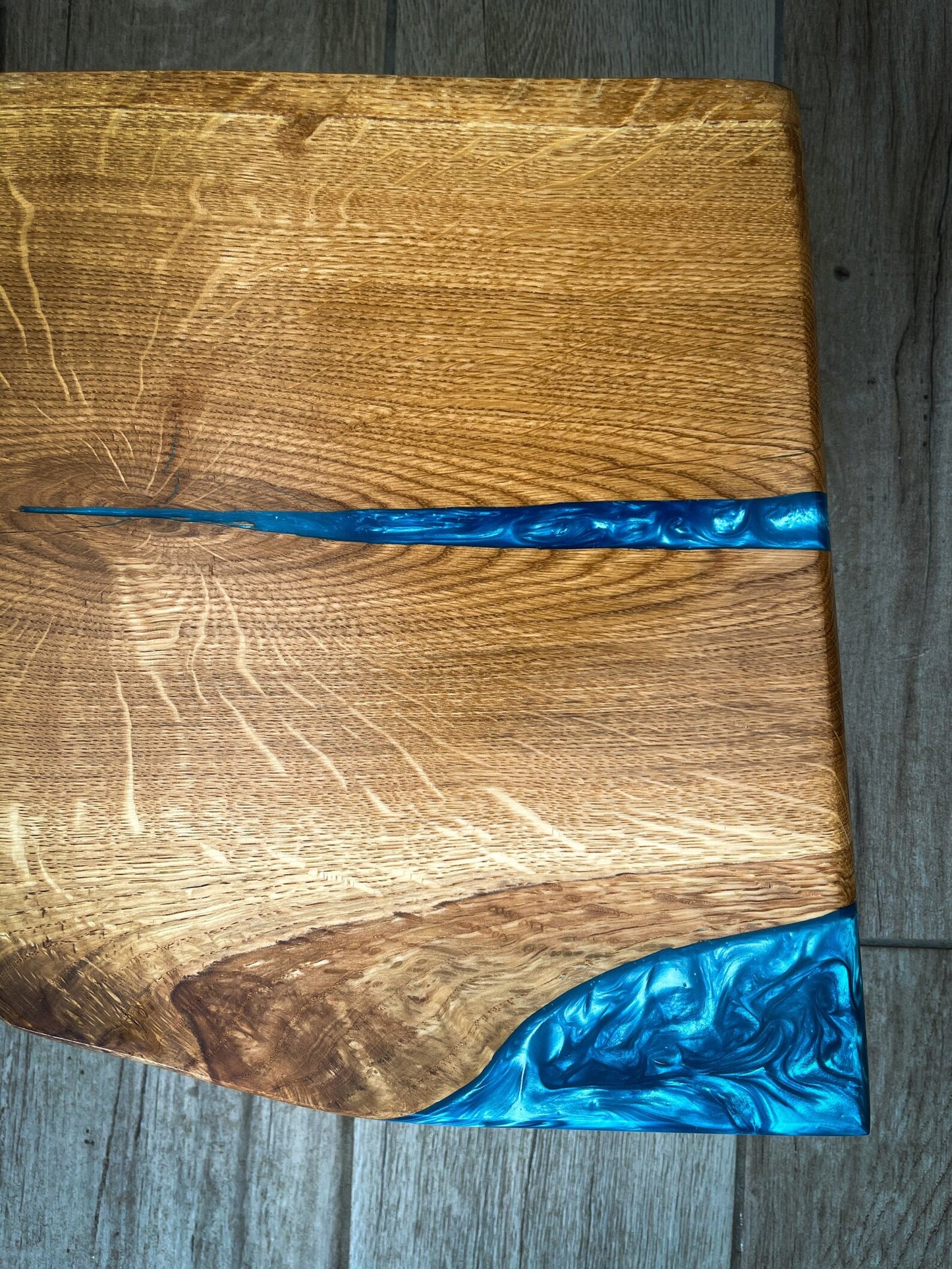 Extra Large Oak Wood and Blue Epoxy Resin Charcuterie Board