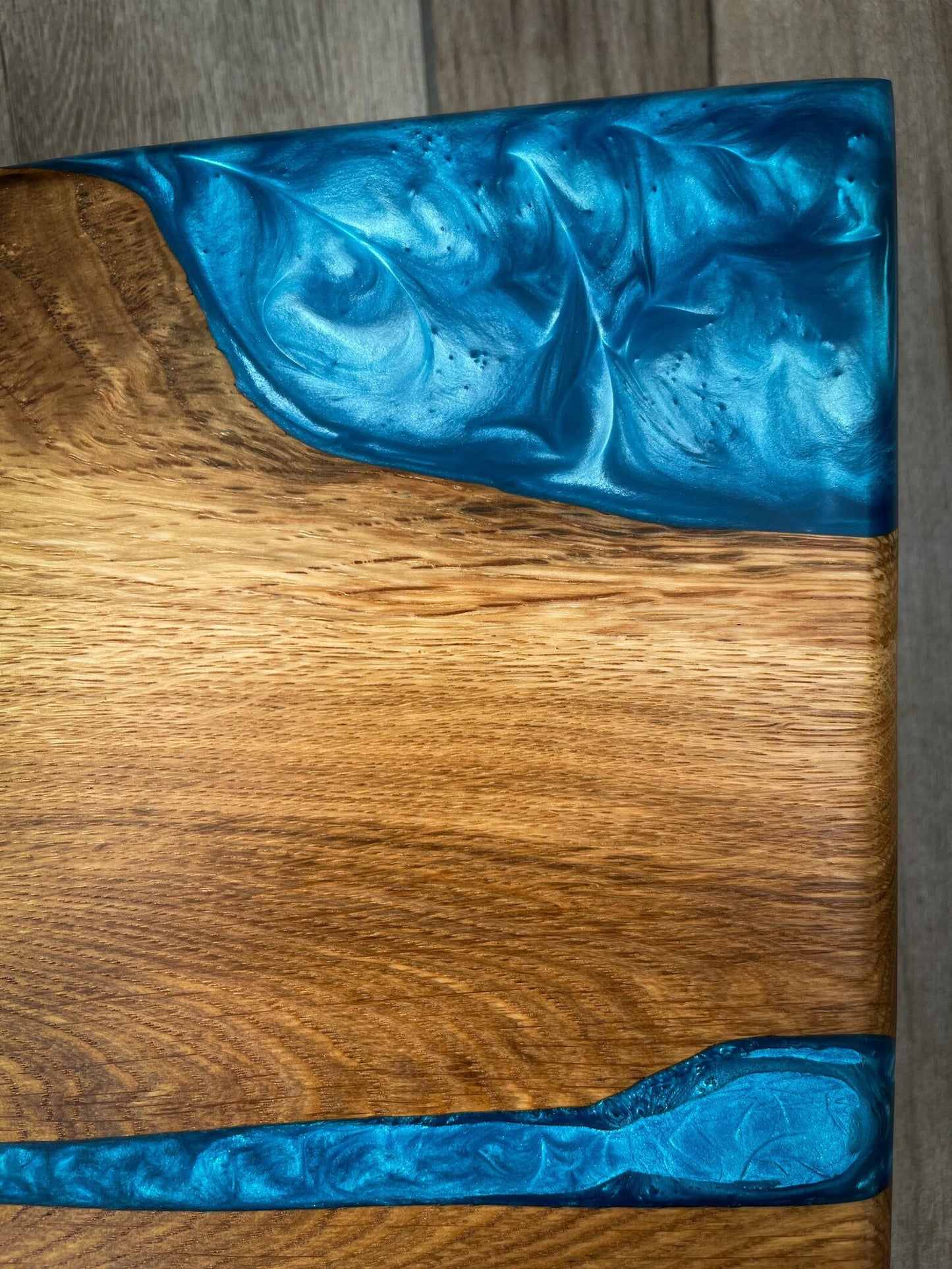 Extra Large Oak Wood and Blue Epoxy Resin Charcuterie Board