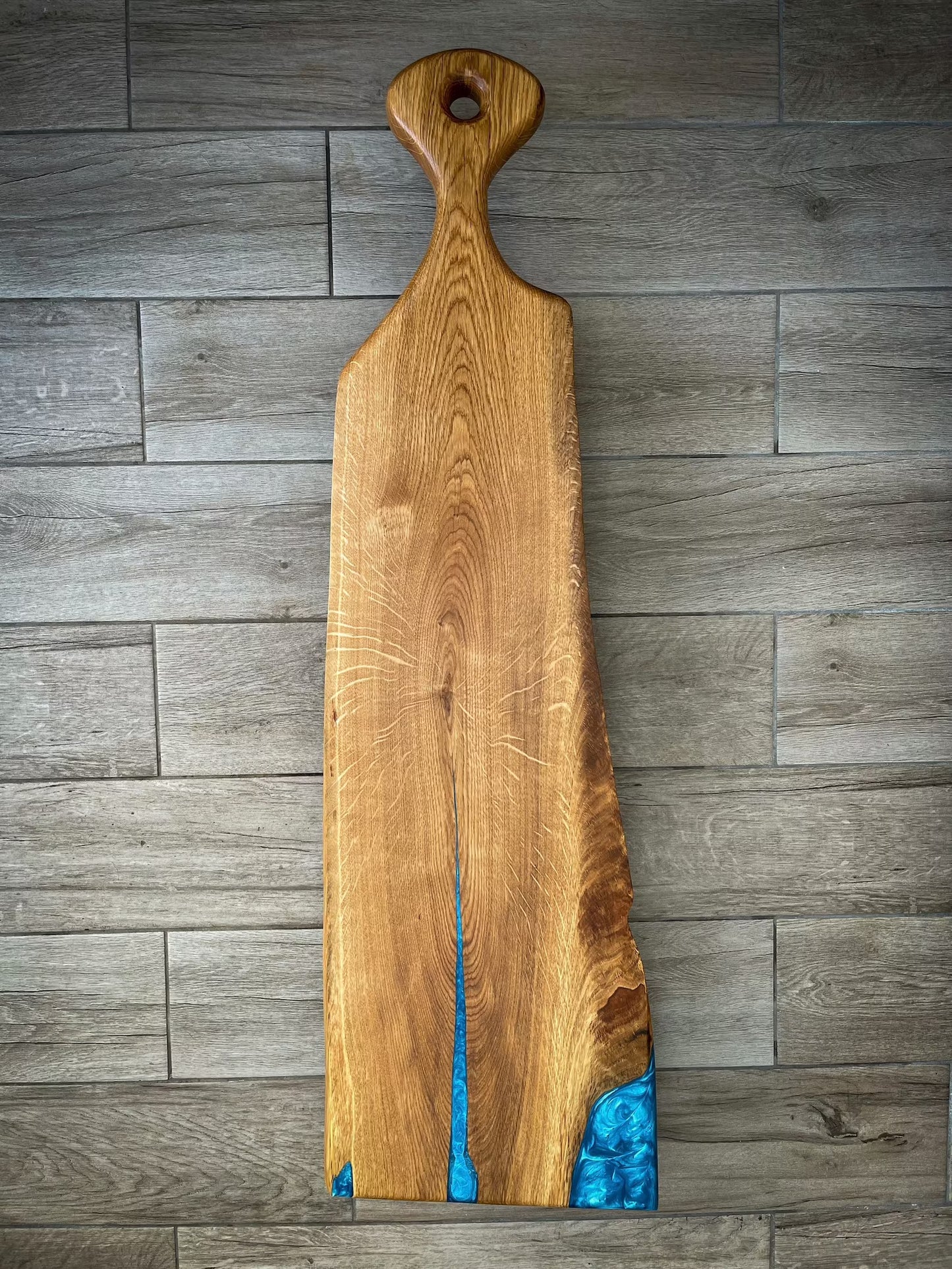 Extra Large Oak Wood and Blue Epoxy Resin Charcuterie Board