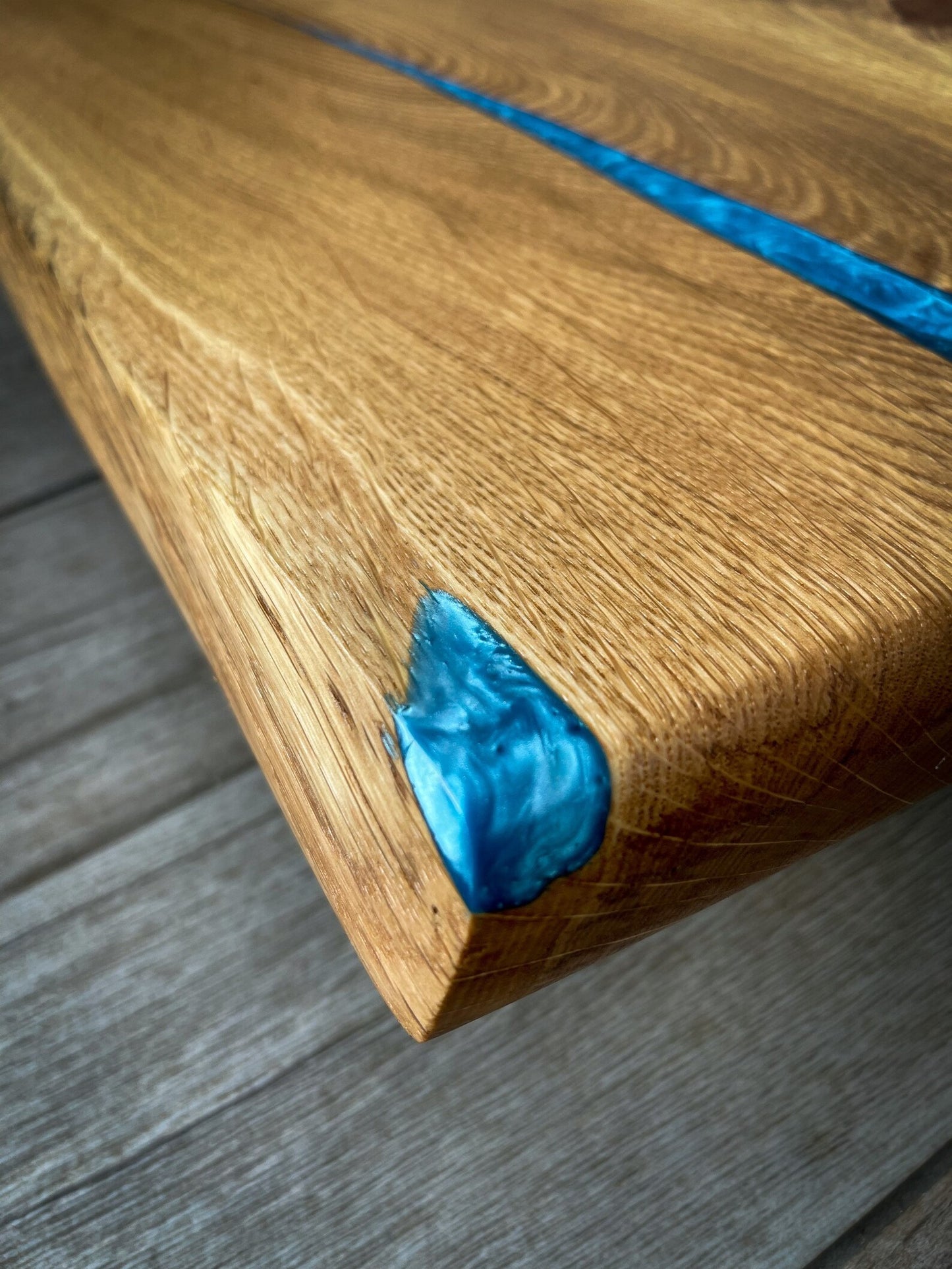 Extra Large Oak Wood and Blue Epoxy Resin Charcuterie Board