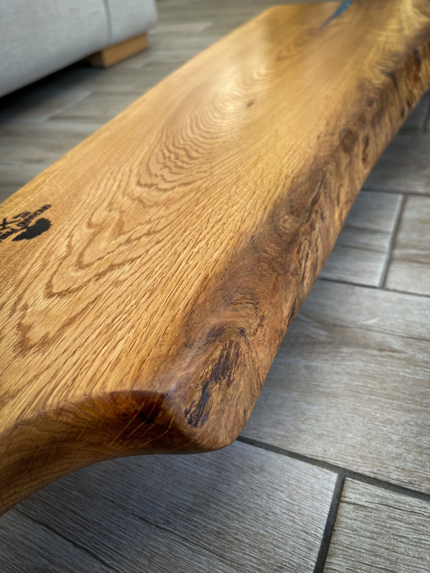 Extra Large Oak Wood and Blue Epoxy Resin Charcuterie Board